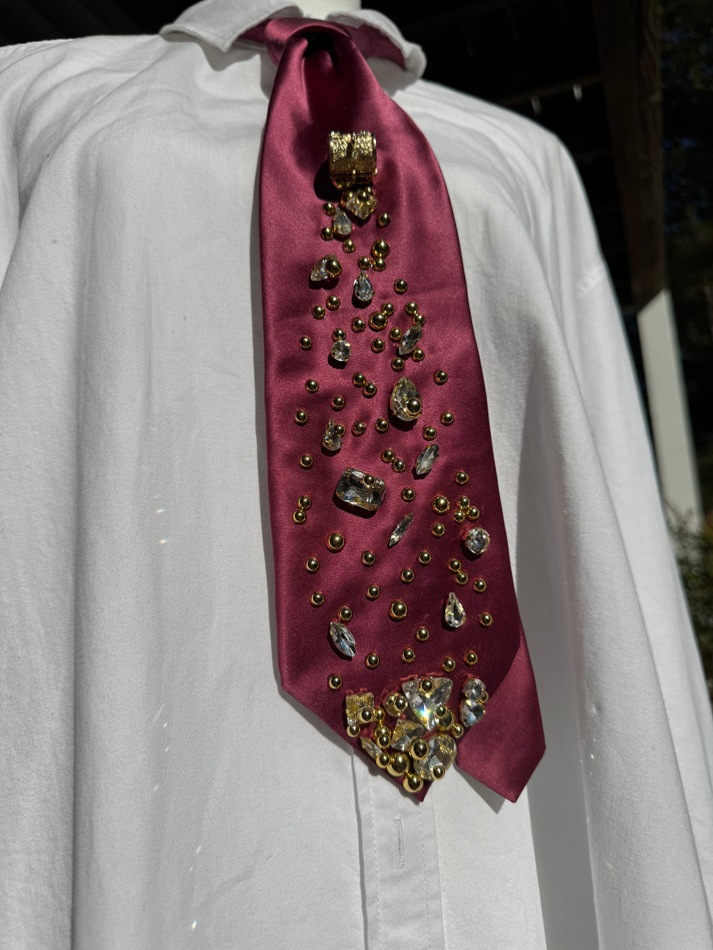 Burgundy Silk Treasure Box Spilling Gold and Baguettes Royalty Tie