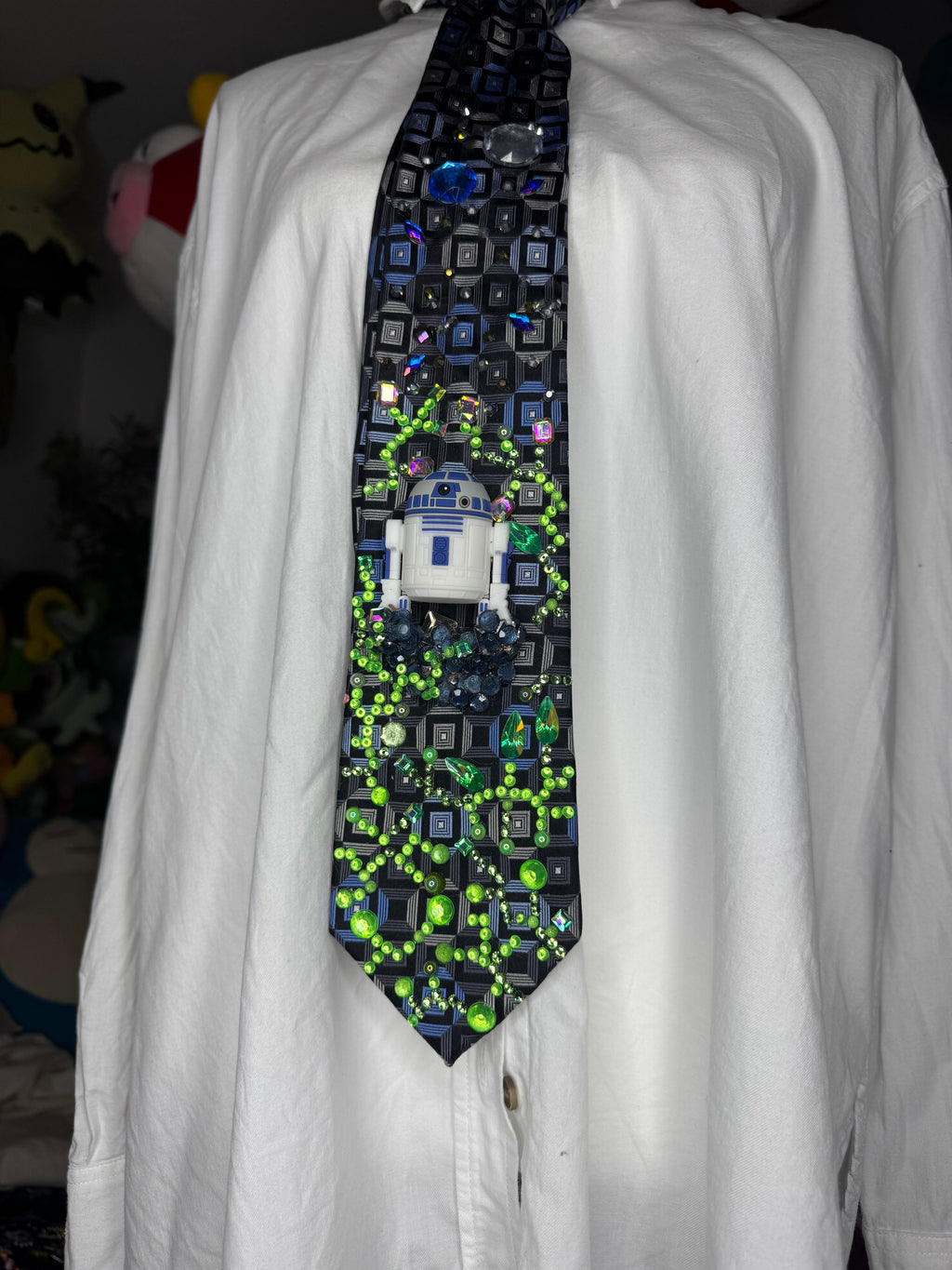 Grey and Blue R2-D2 Computer Chip Themed Star Wars Tie