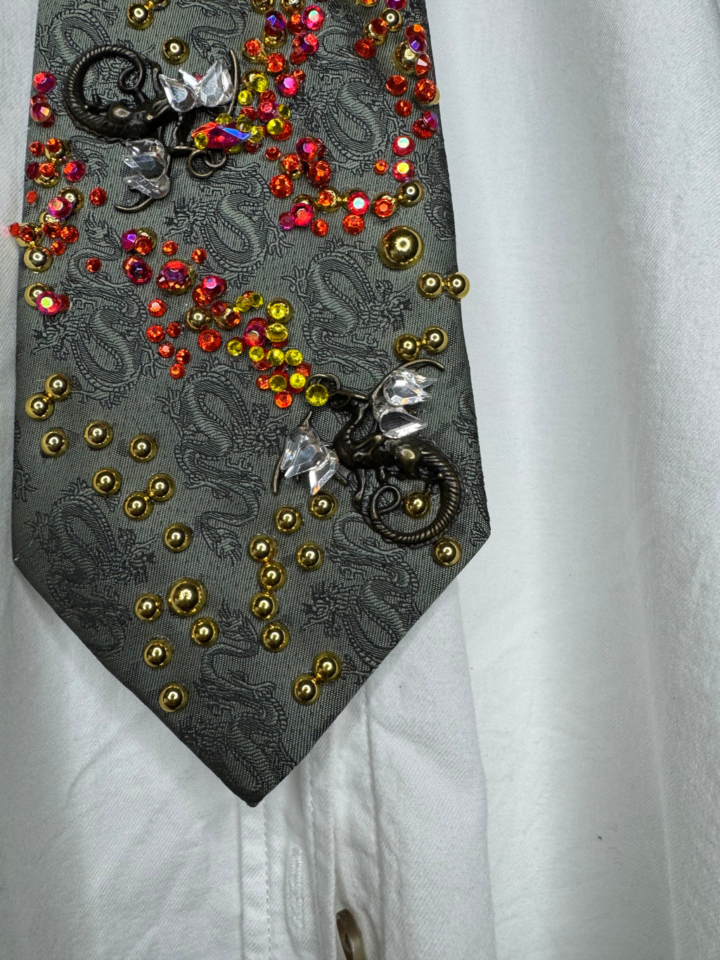 Army Green Ancient Dragon Print Dragons Spitting Flames Royalty Tie
