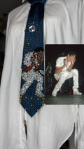 Midnight Blue Michael Jackson Hand Over Face Pose All White Rhinestone Outfit Triumph Tour Tie