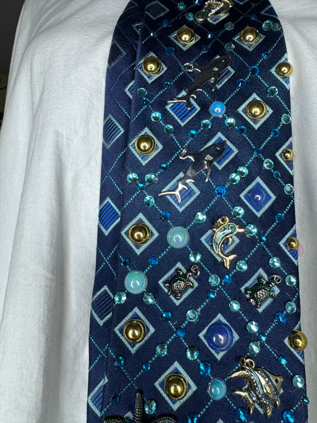 Navy Blue Ocean Floor Tropical Treasure Box Royalty Tie