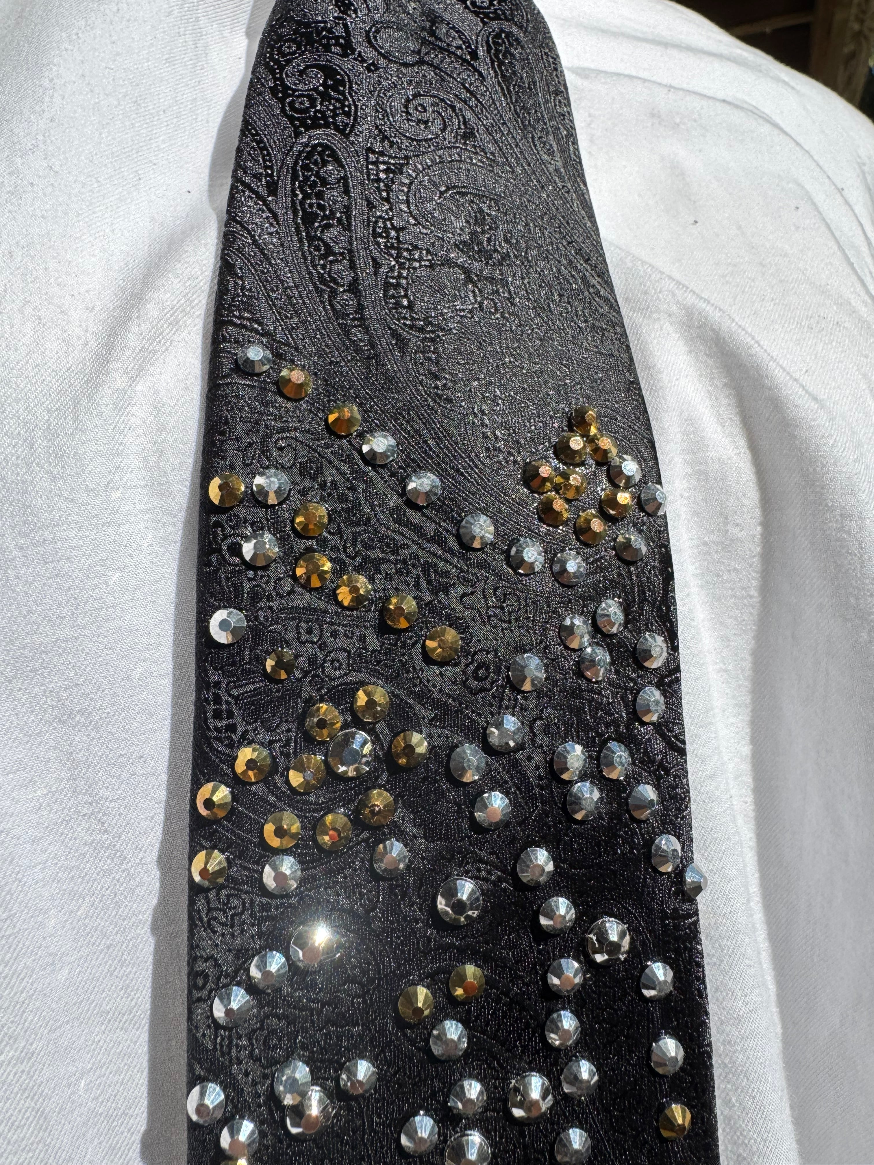 Black Paisley Silver Longhorn Western High Class Royalty Tie