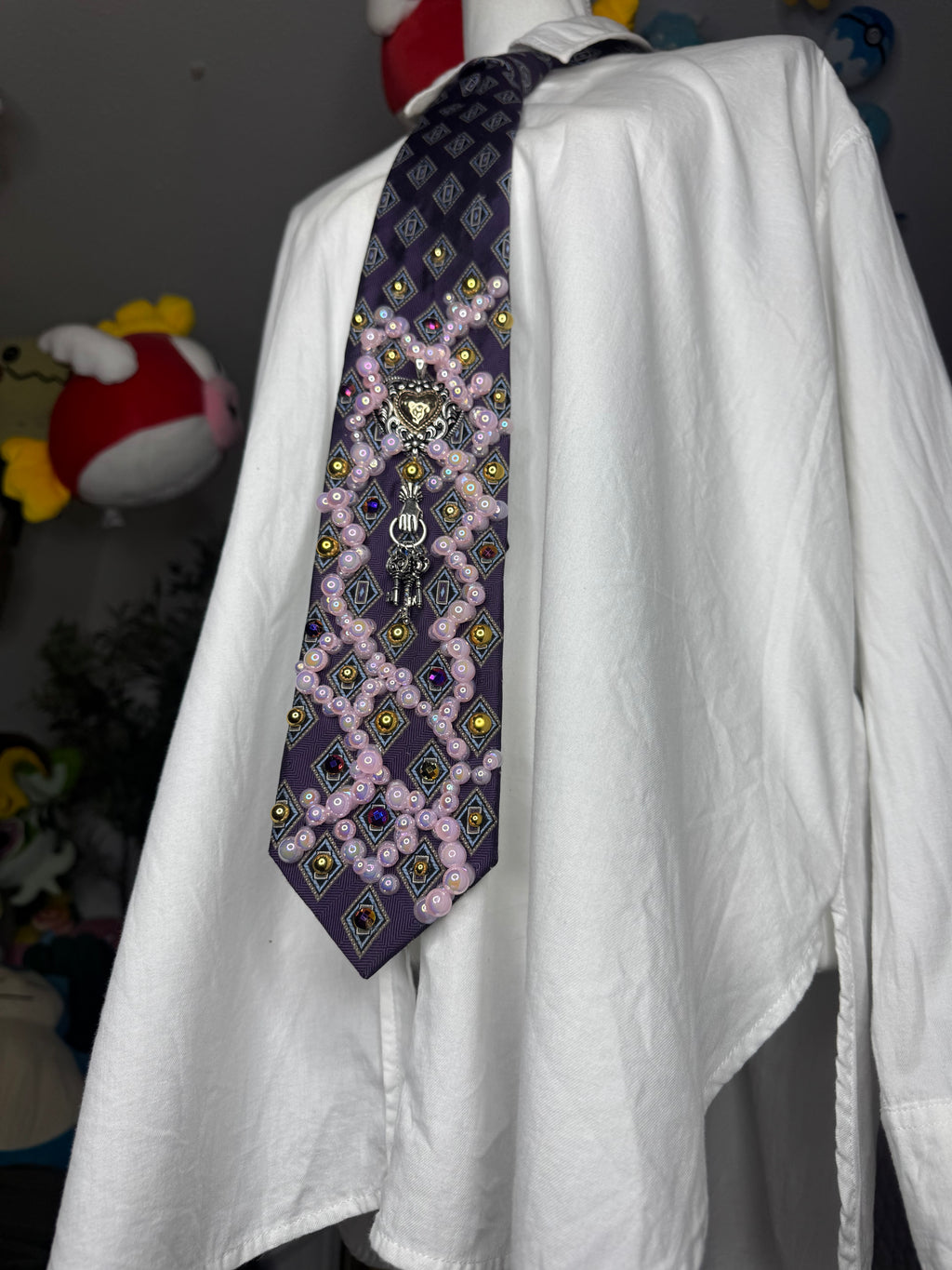 Purple Keys to Heart Pink Foam Bubble Vines Royalty Tie