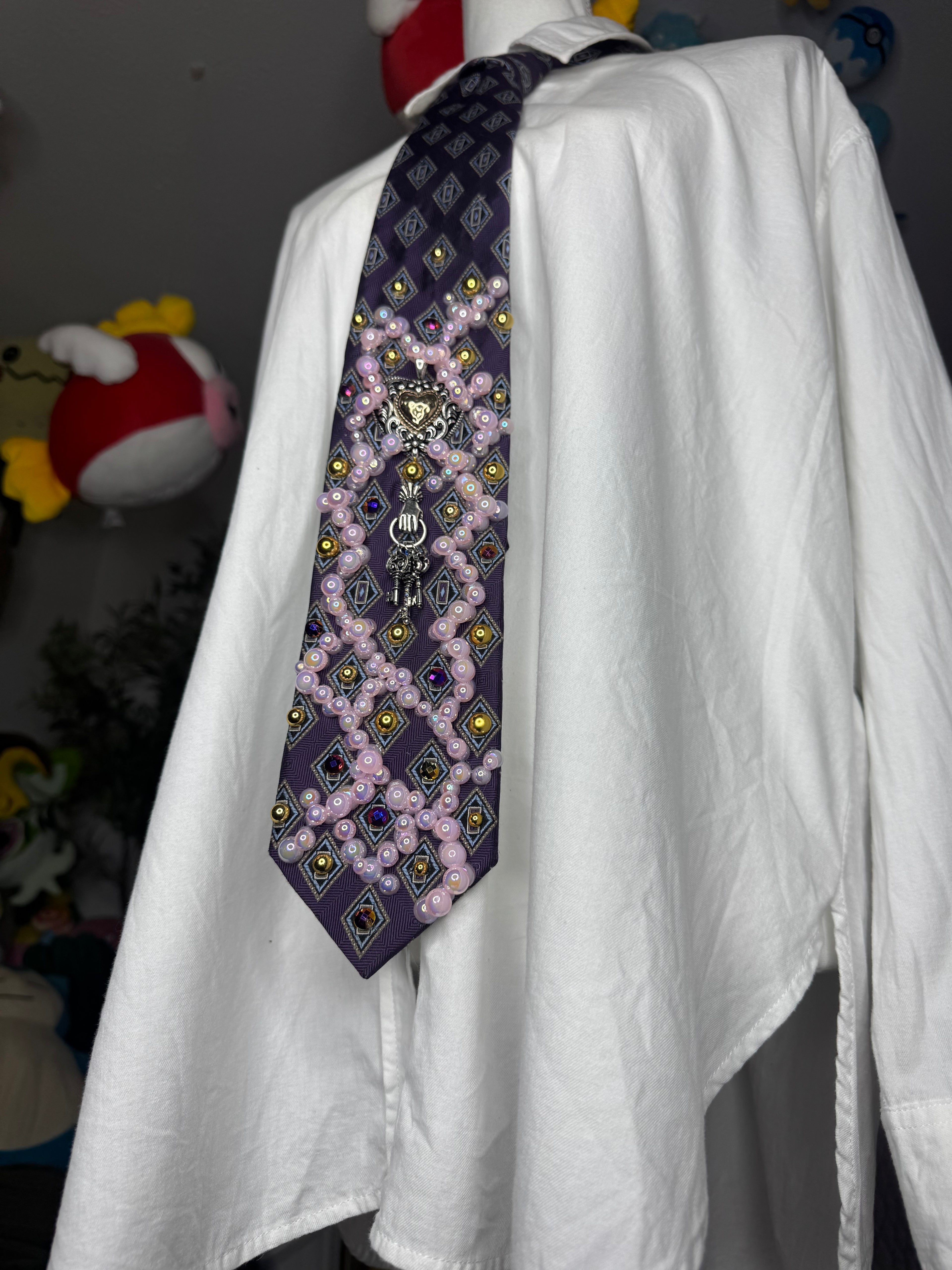 Purple Keys to Heart Pink Foam Bubble Vines Royalty Tie