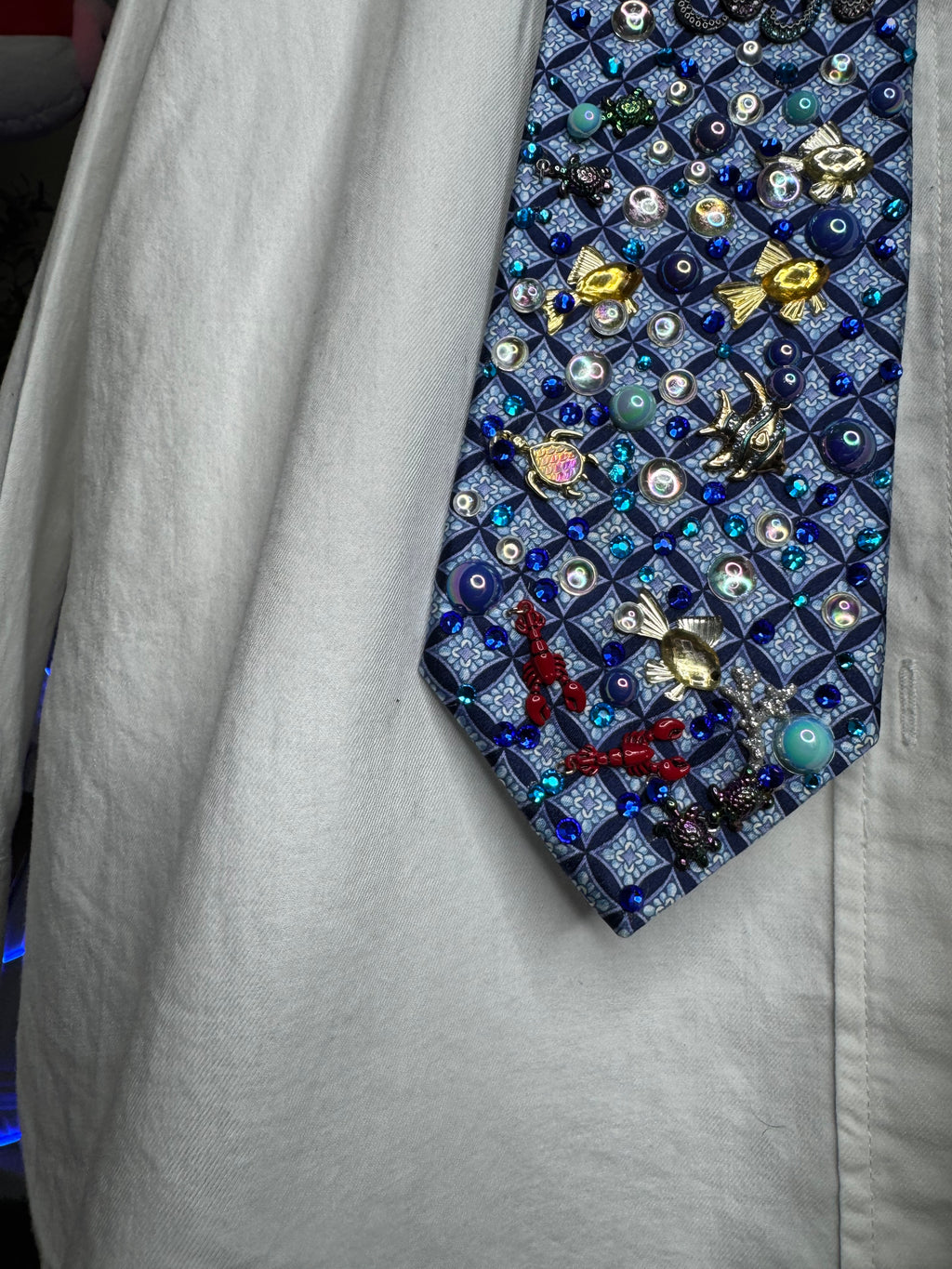 Light Blue Checkered Ocean Floor Aquatic Nature Tie