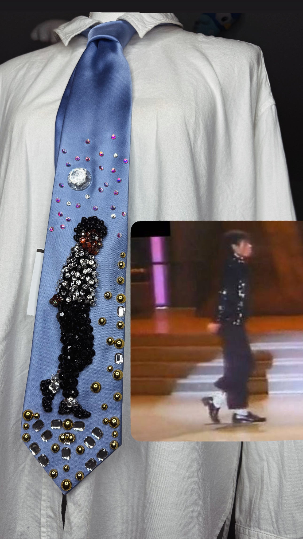 Sky Blue Silk Michael Jackson Hitting Moonwalk Motown 25 Billie Jean 1984 Tie