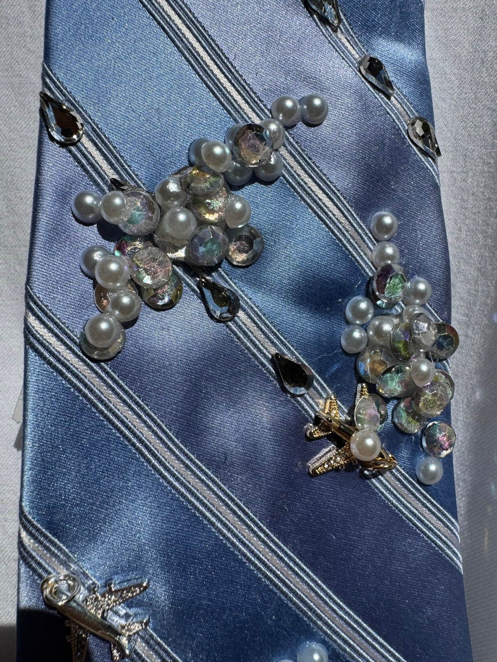 Light Blue Striped Clouds and Airplanes Pilot Tie