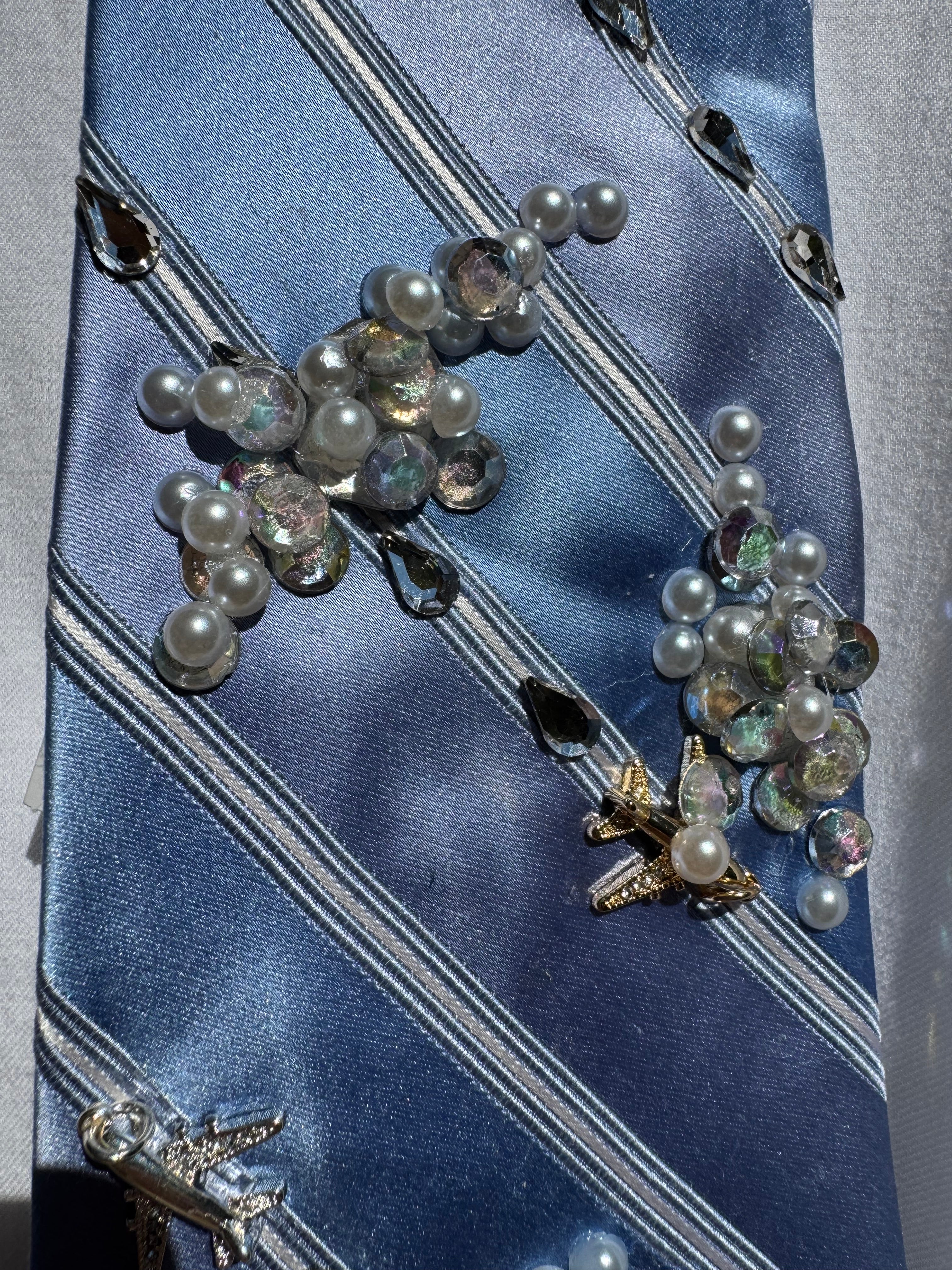Light Blue Striped Clouds and Airplanes Pilot Tie