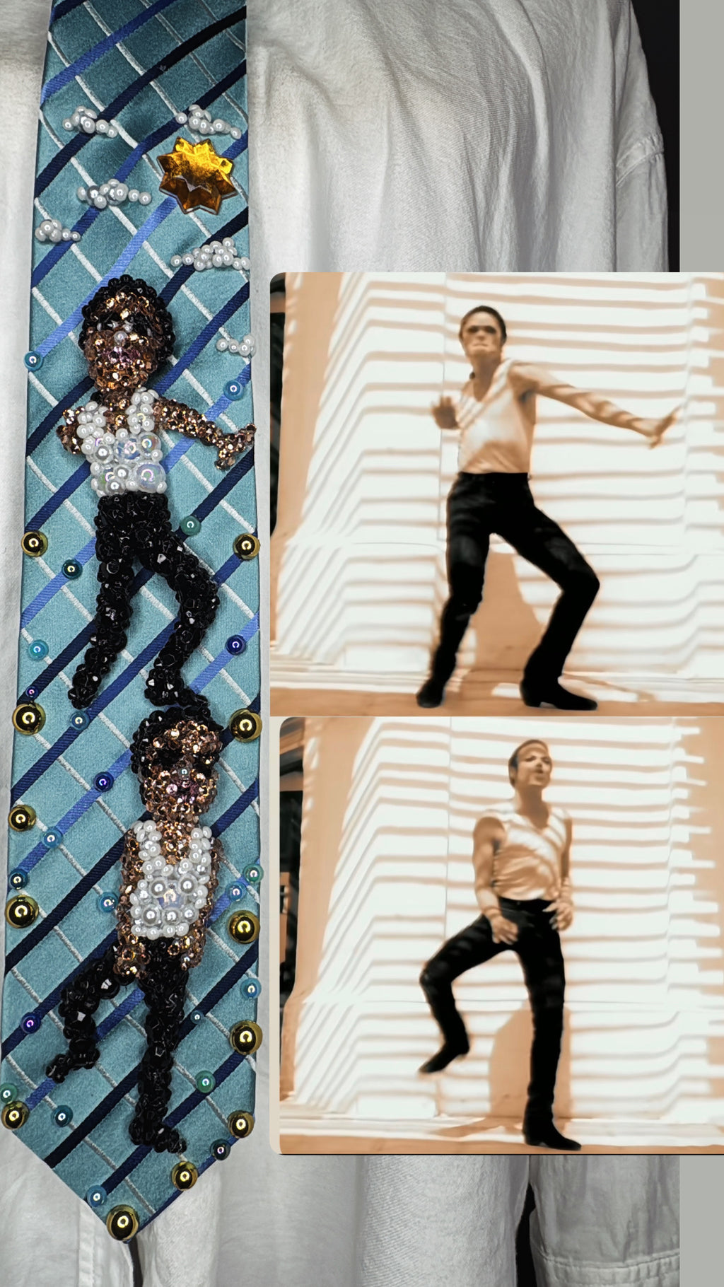 Light Blue Striped Michael Jackson Double Dance Scene From In the Closet Music Video Tie