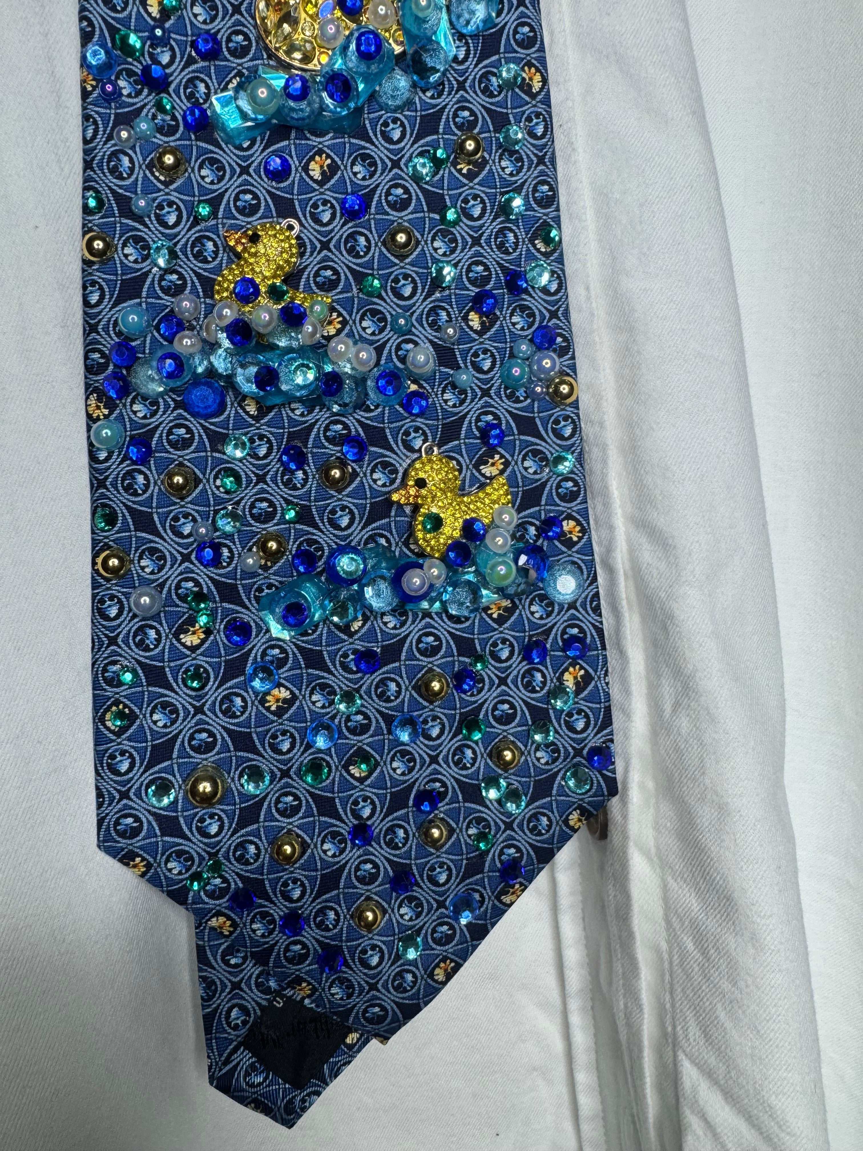 Navy Blue Diamond Ducks Swimming By Nature Royalty Tie