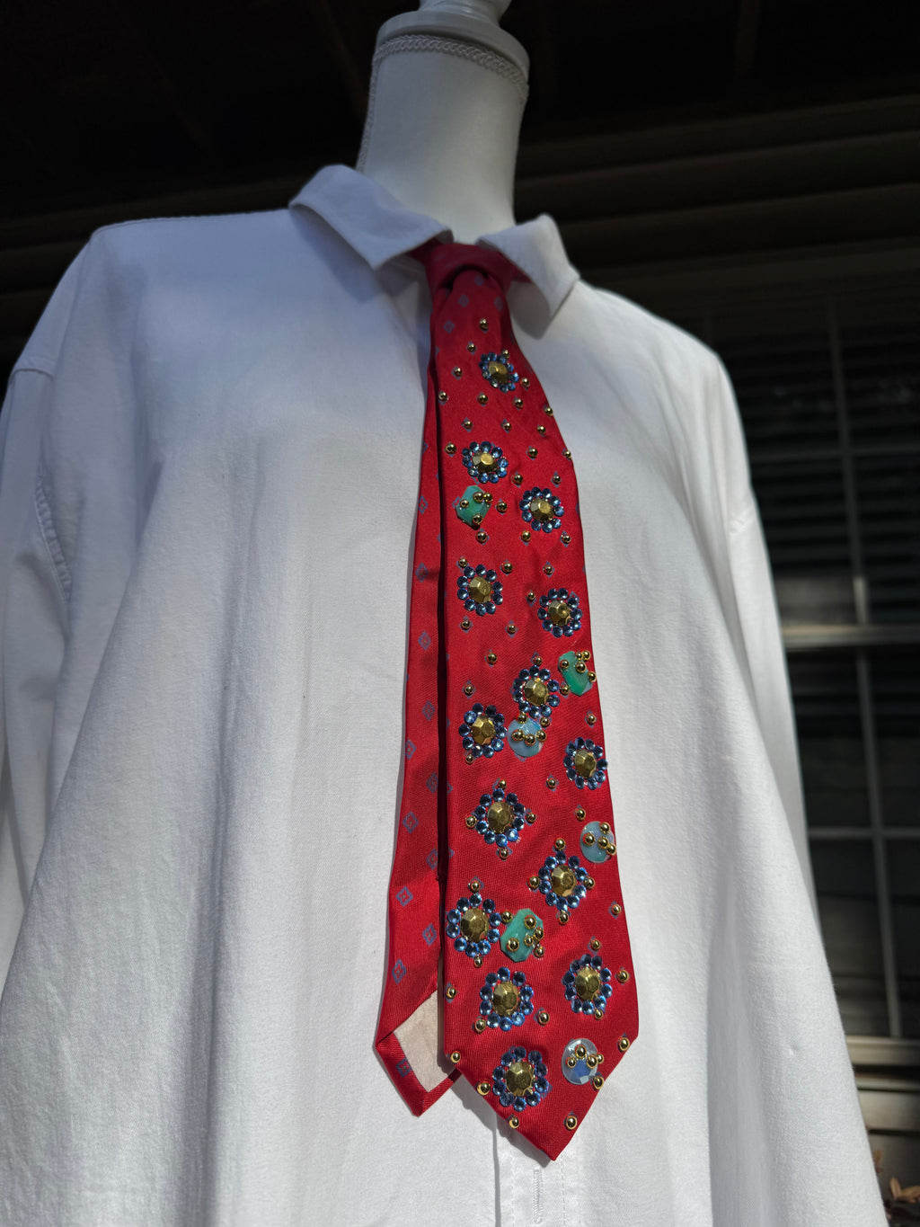 Red Blue Petaled Flower Royalty Nature Tie