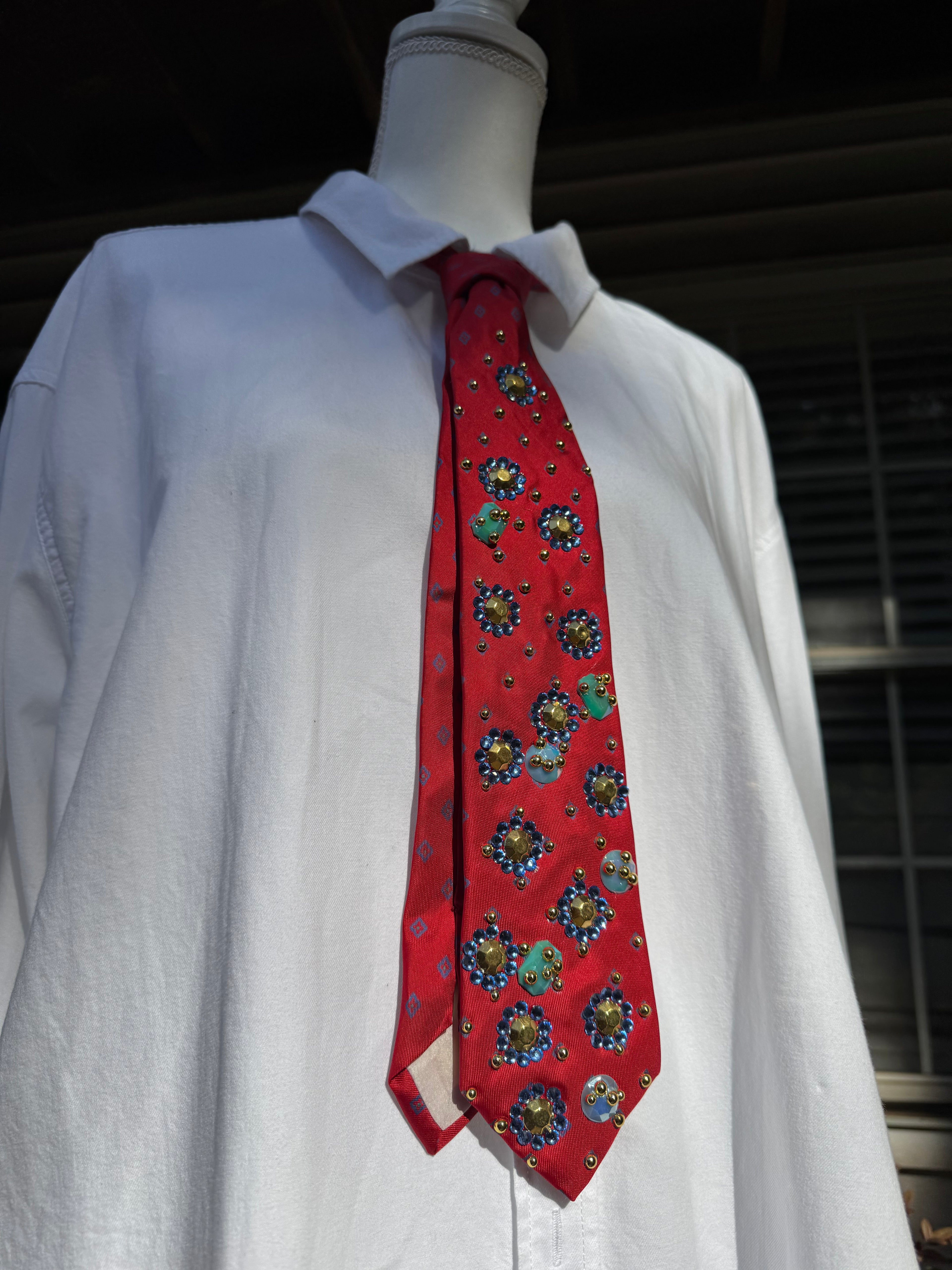 Red Blue Petaled Flower Royalty Nature Tie