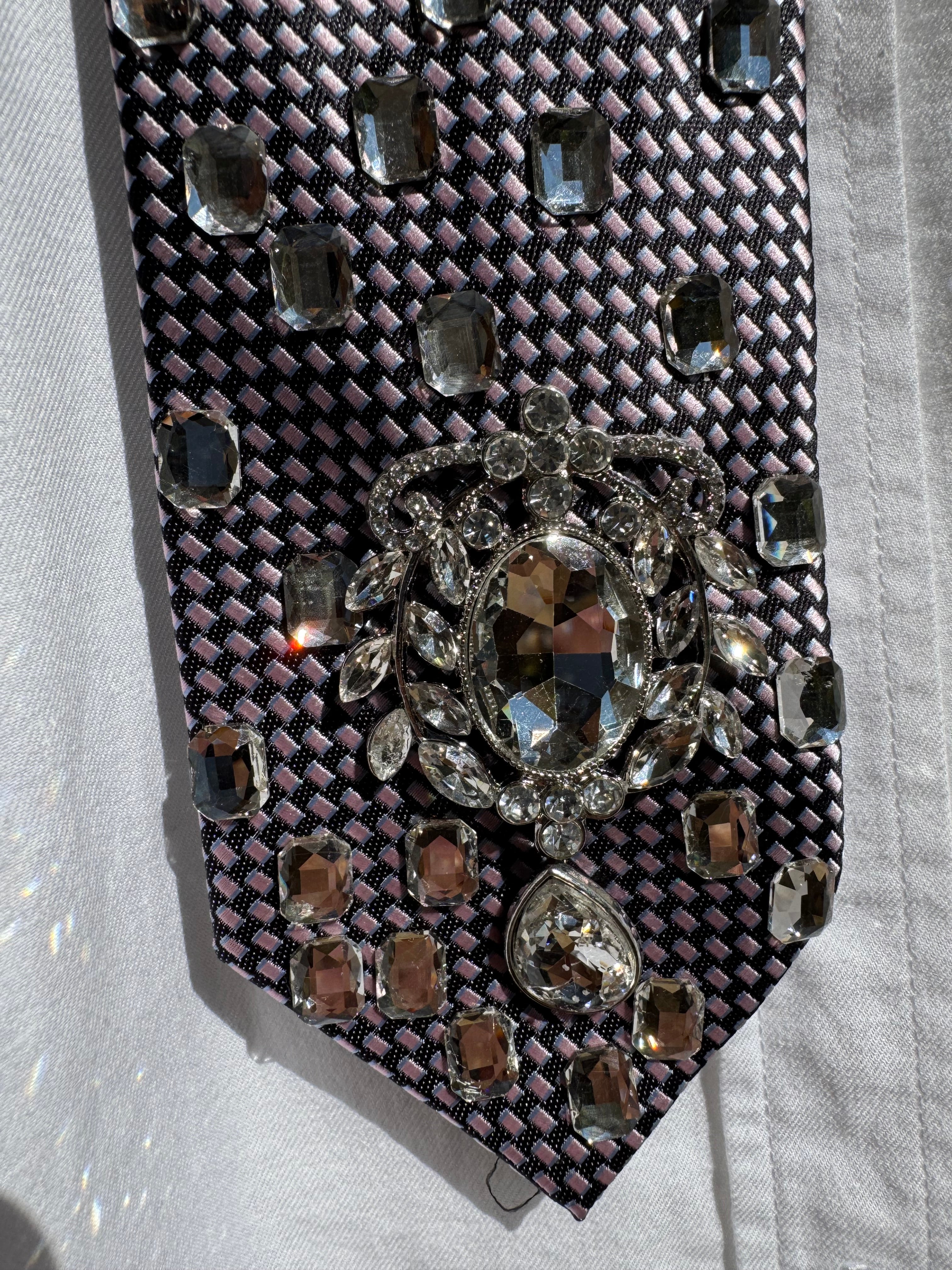 Grey Crystal Pendant Baguette Rain Royalty Tie
