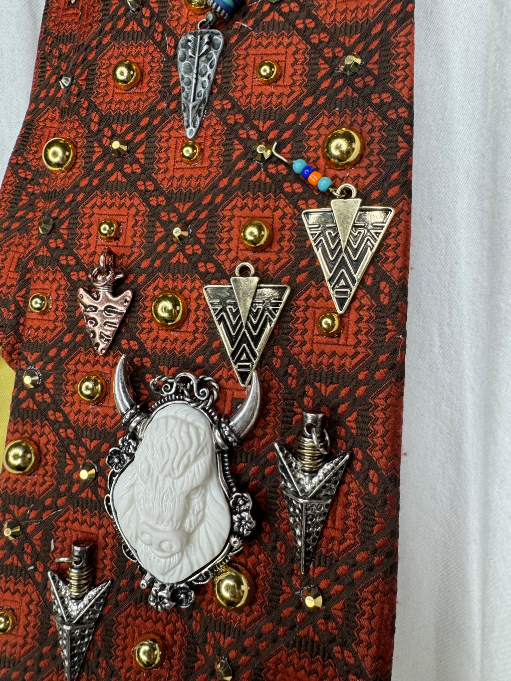 Orange Sweater Print Native vs Buffalo Nature Royalty Tie