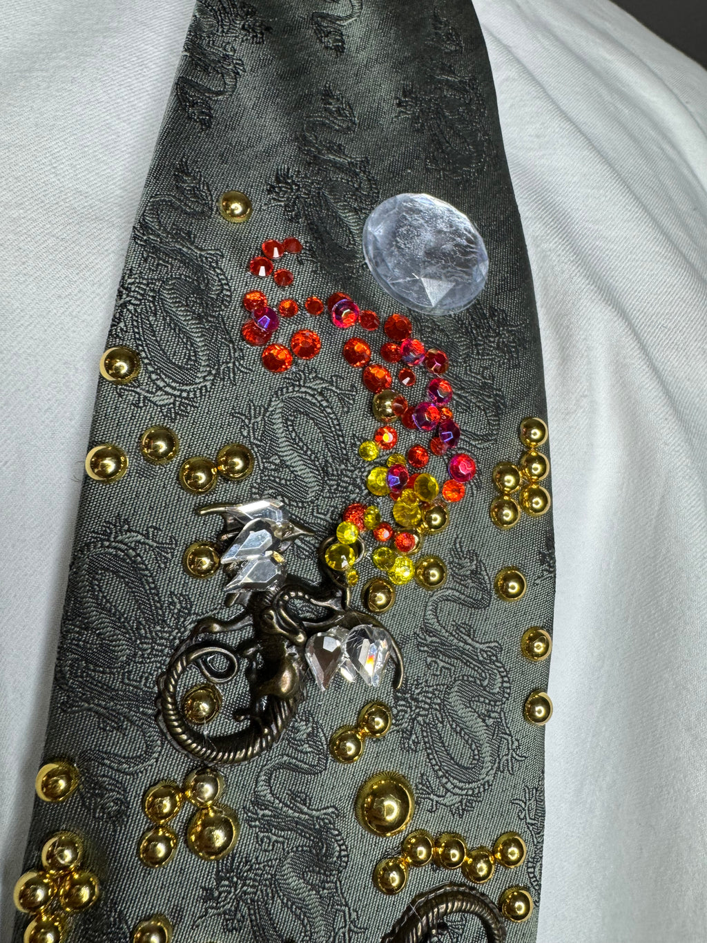 Army Green Ancient Dragon Print Dragons Spitting Flames Royalty Tie