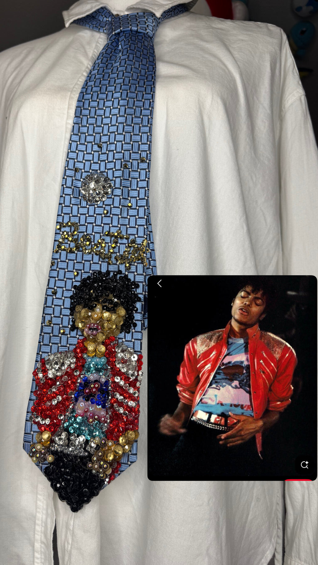 Sky Blue Michael Jackson Hitting Hip Swing Move to Beat It Music Video Tie