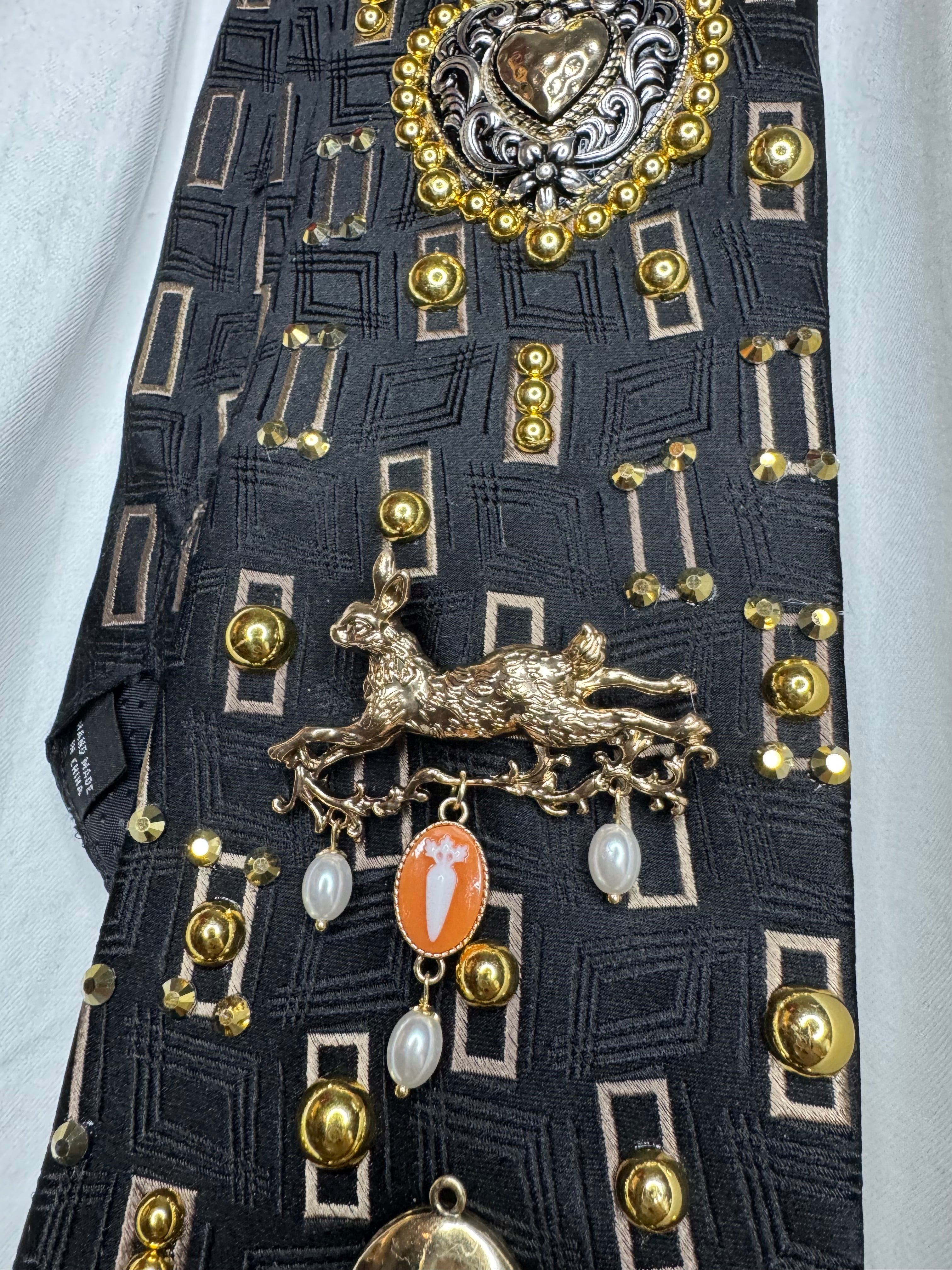 Black High Class Renaissance Heart Royalty Tie