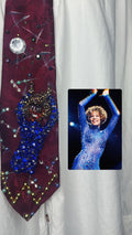 Red Whitney Houston Happily Dancing in Deep Blue Rhinestoned Dress Performing Tie
