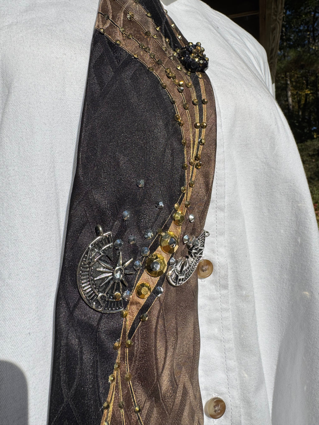 Brown and Black Golden Meteorites Crashing Through Compass Space Royalty Tie