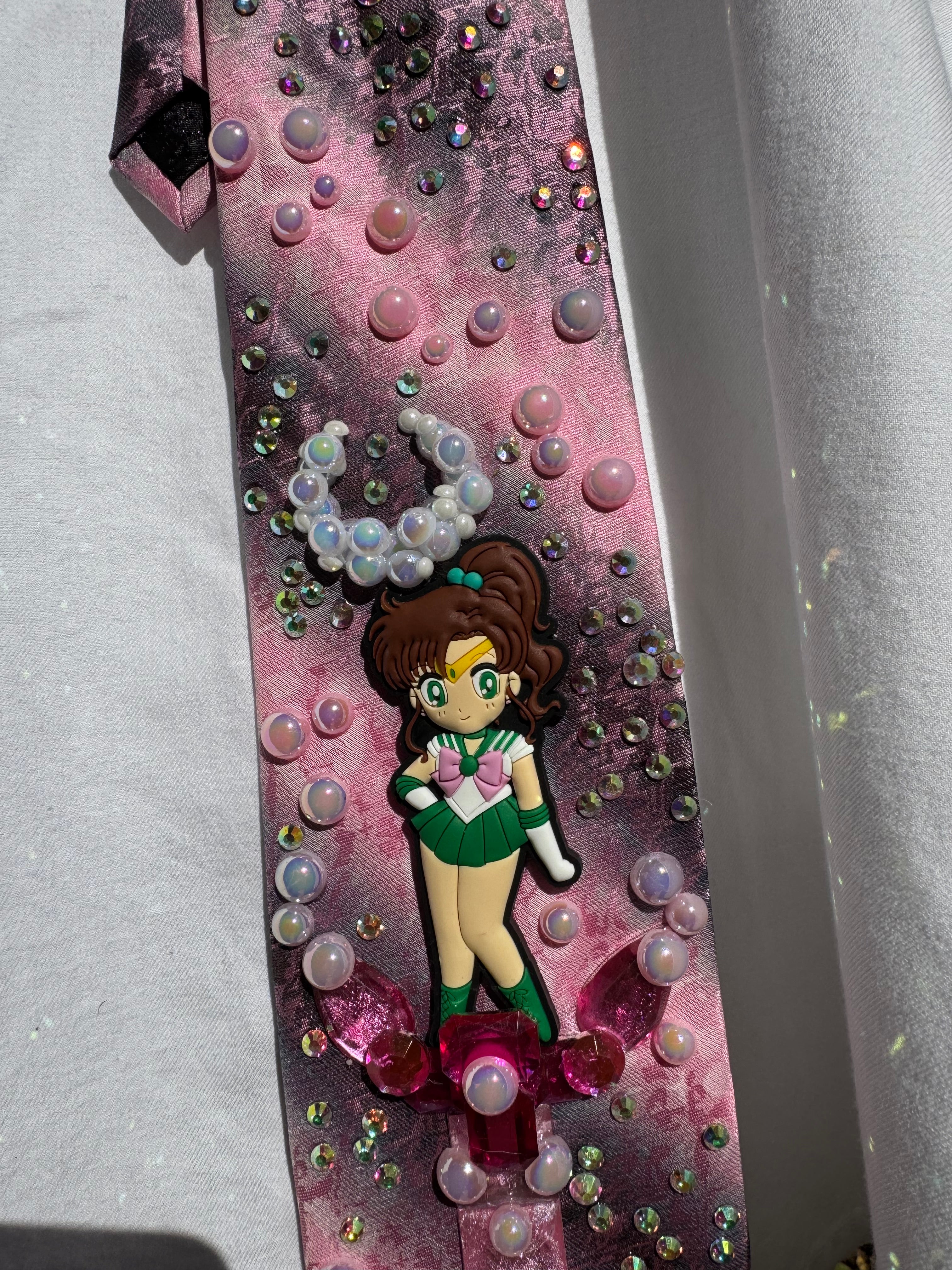 Pink and Grey Striped Sailor Jupiter Makoto Kino Sailor Moon Anime Tie