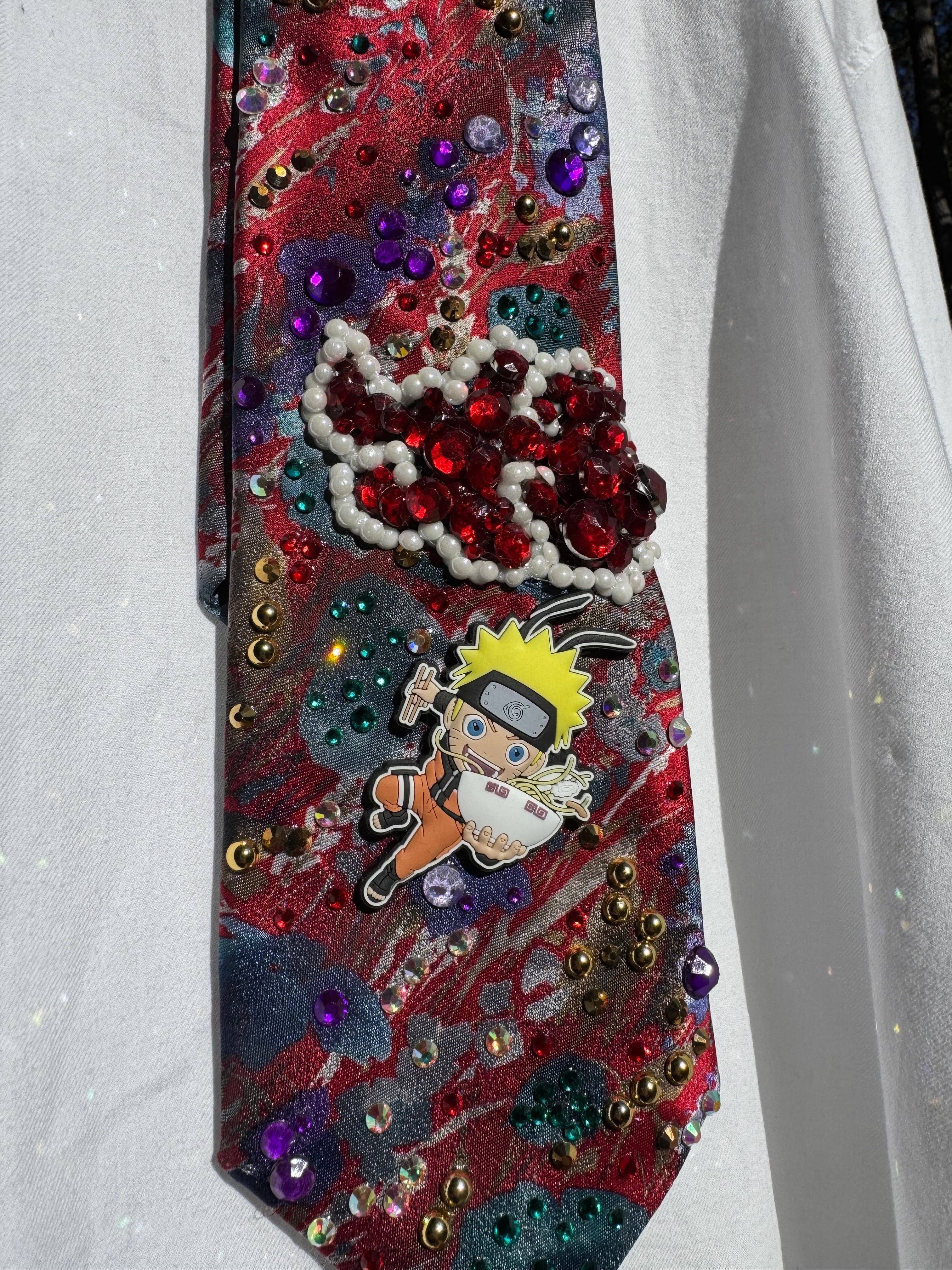 Marbled Floral Naruto Running Through a Floral Field Akatsuki Cloud Anime Tie