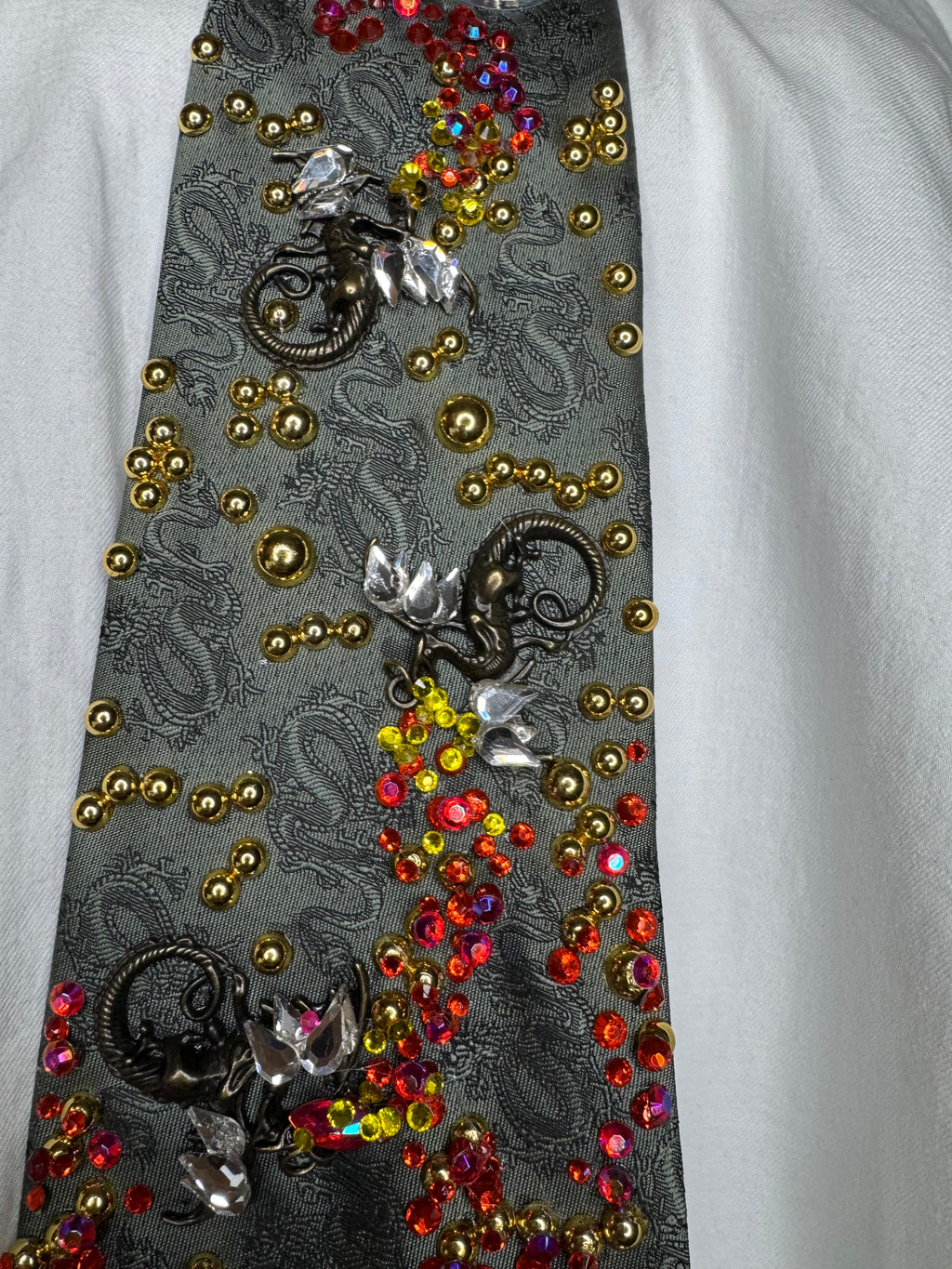 Army Green Ancient Dragon Print Dragons Spitting Flames Royalty Tie