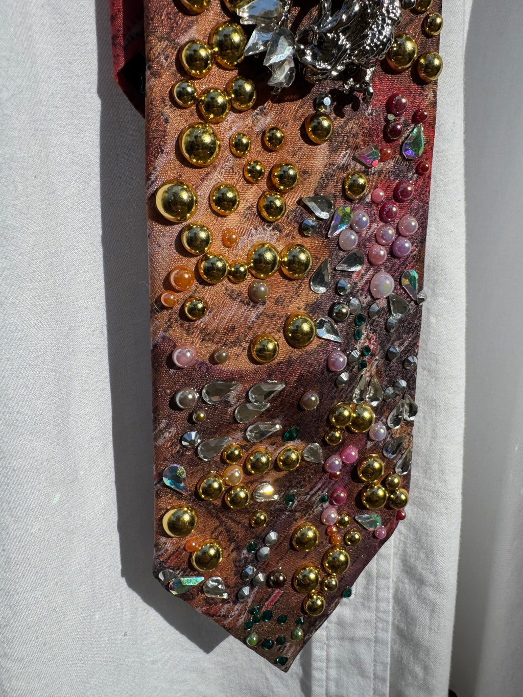 Autumn Marbled Ancient Silver Legendary Dragon Royalty Tie