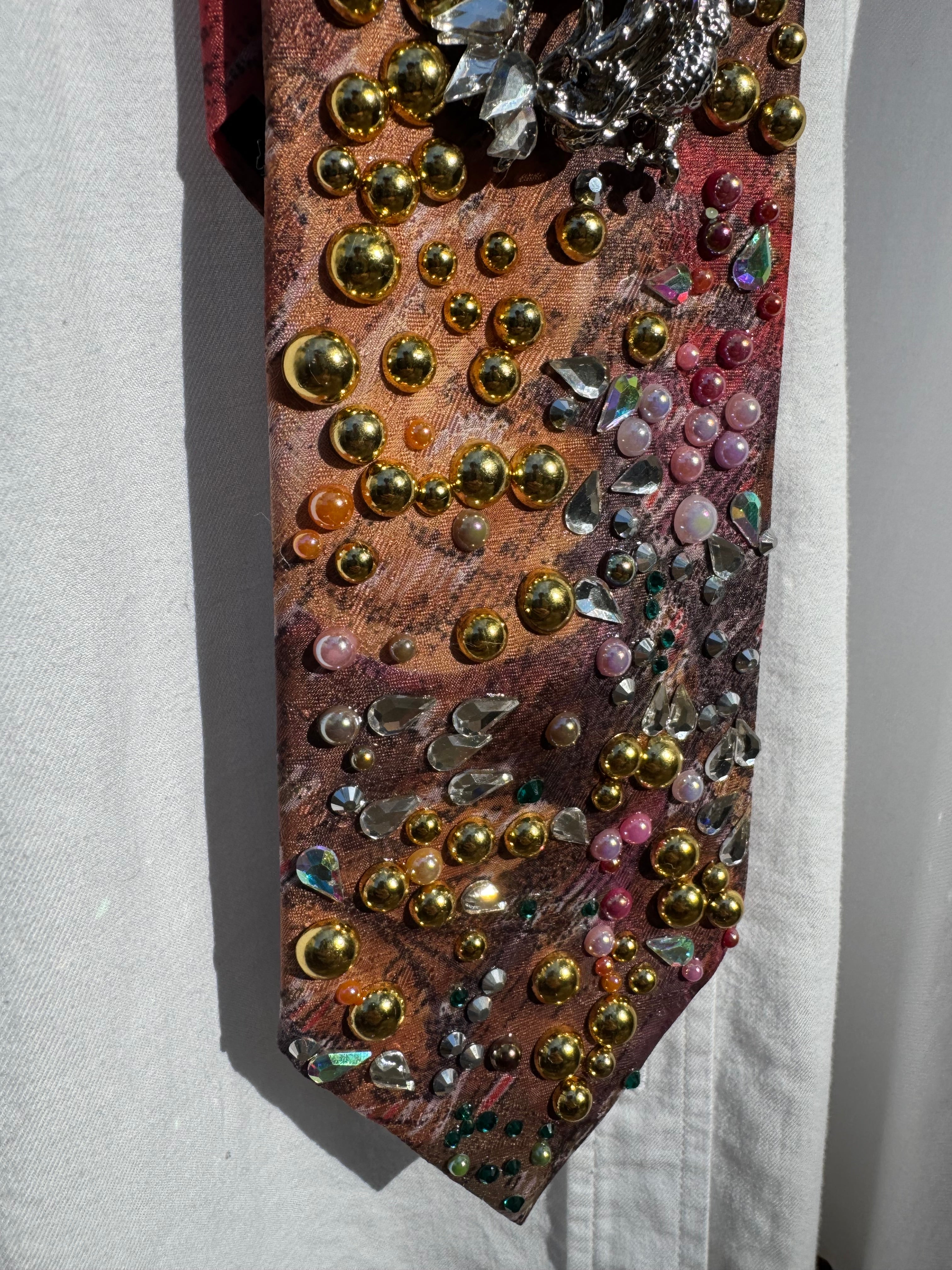 Autumn Marbled Ancient Silver Legendary Dragon Royalty Tie