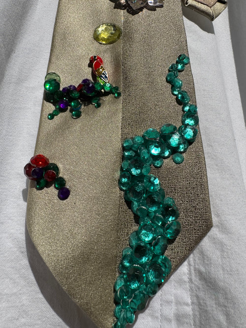 Beige Split Potrait Floral and River Nature Royalty Tie