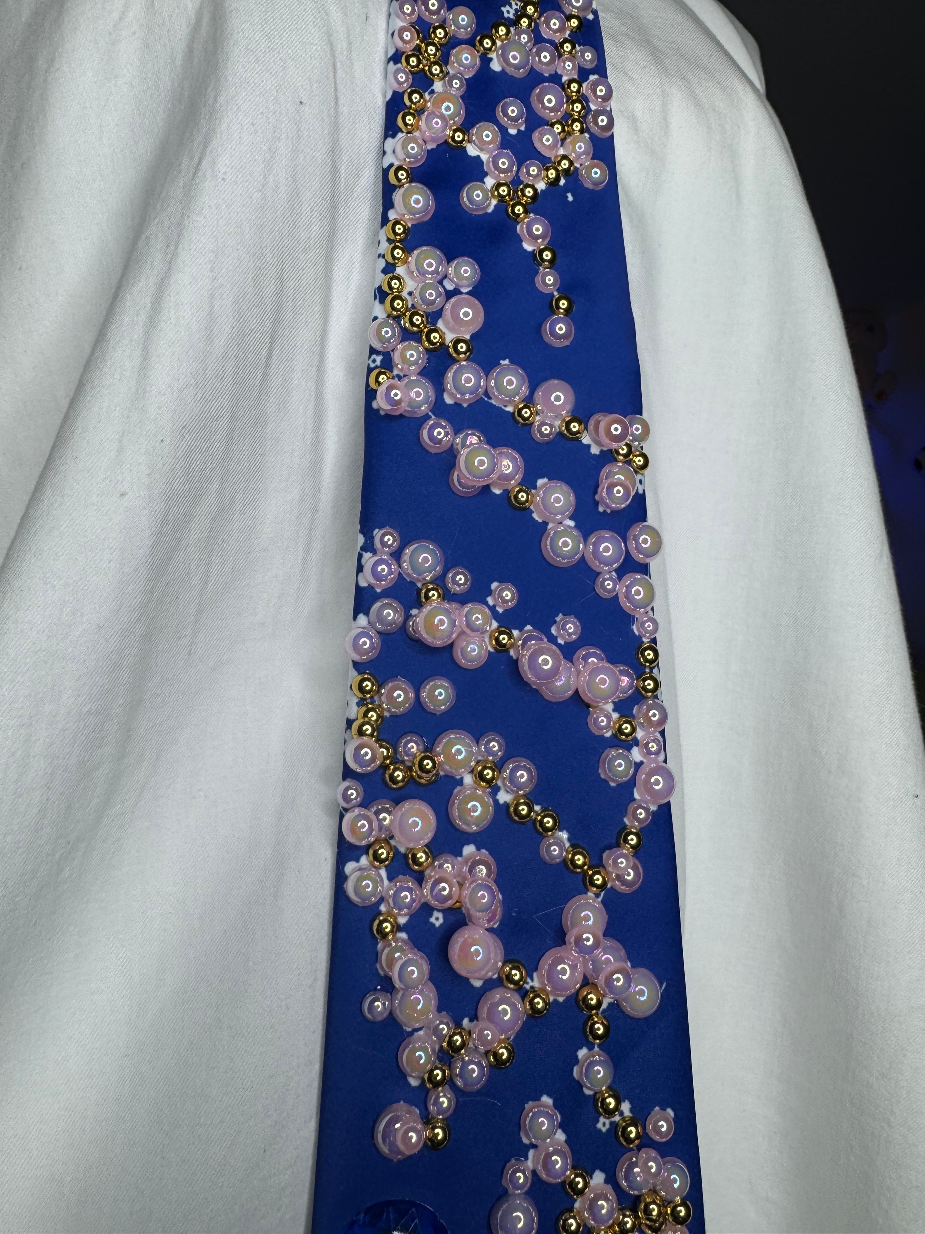 Blue Gold Branch Cherry Blossoms Nature Royalty Tie
