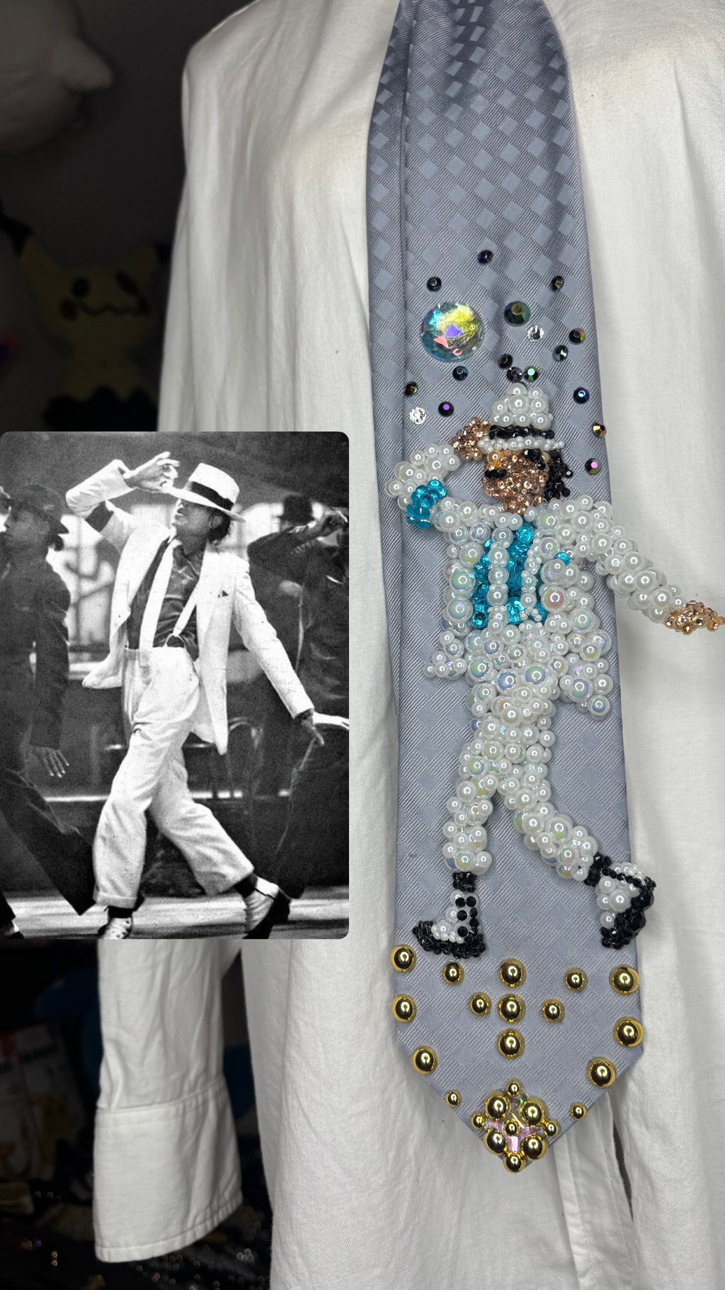 Light Blue Michael Jackson Hitting Hat Grab Leaned Back Walk Move In Smooth Criminal Music Video Tie