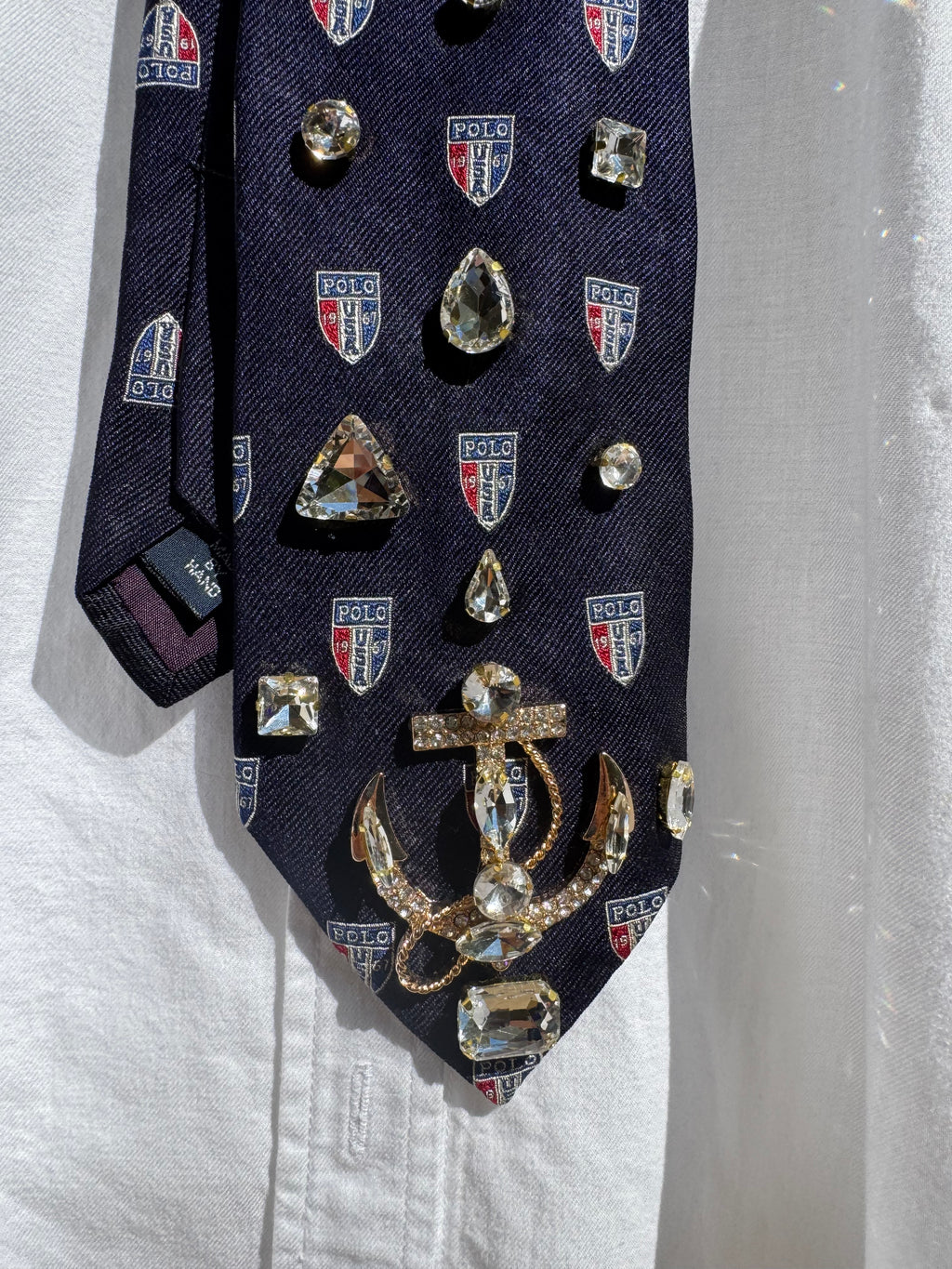 Navy Blue Polo Anchored Nautical High Class Royalty Tie