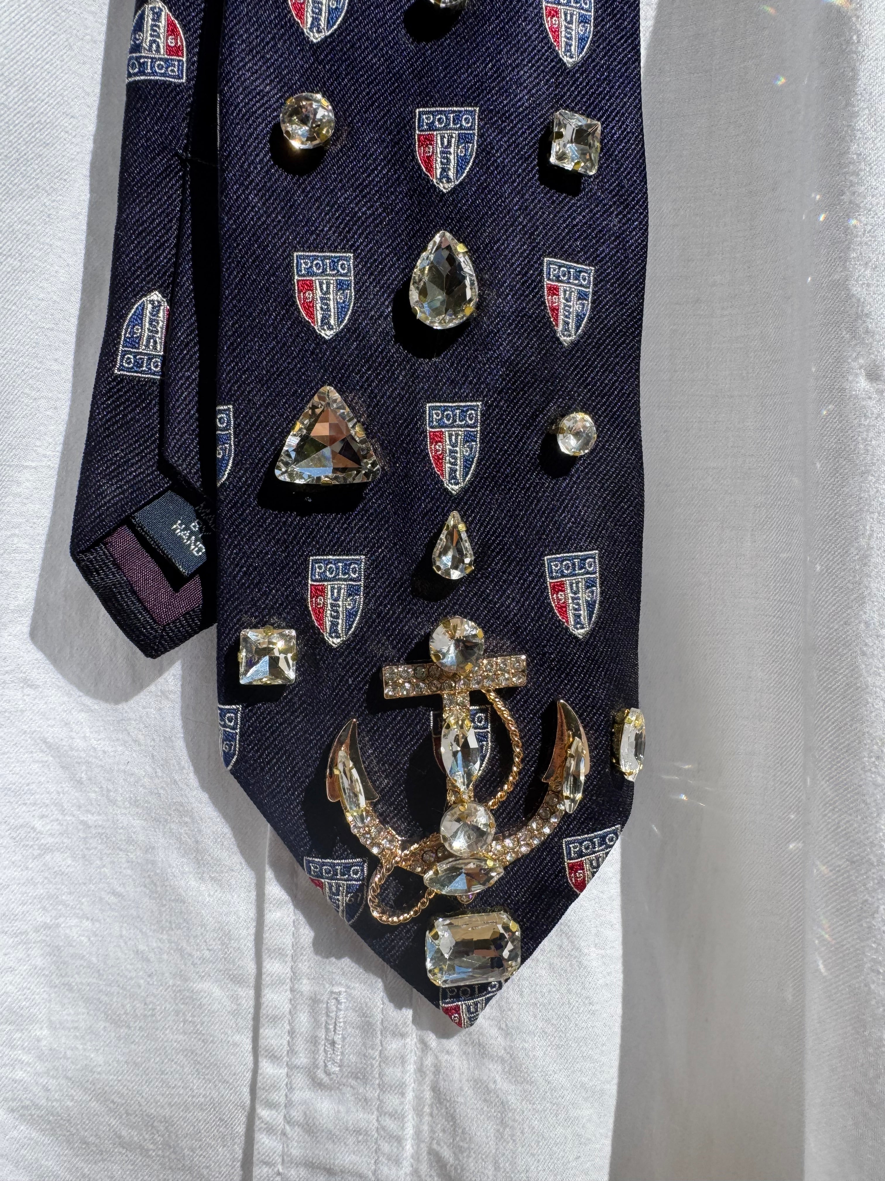 Navy Blue Polo Anchored Nautical High Class Royalty Tie