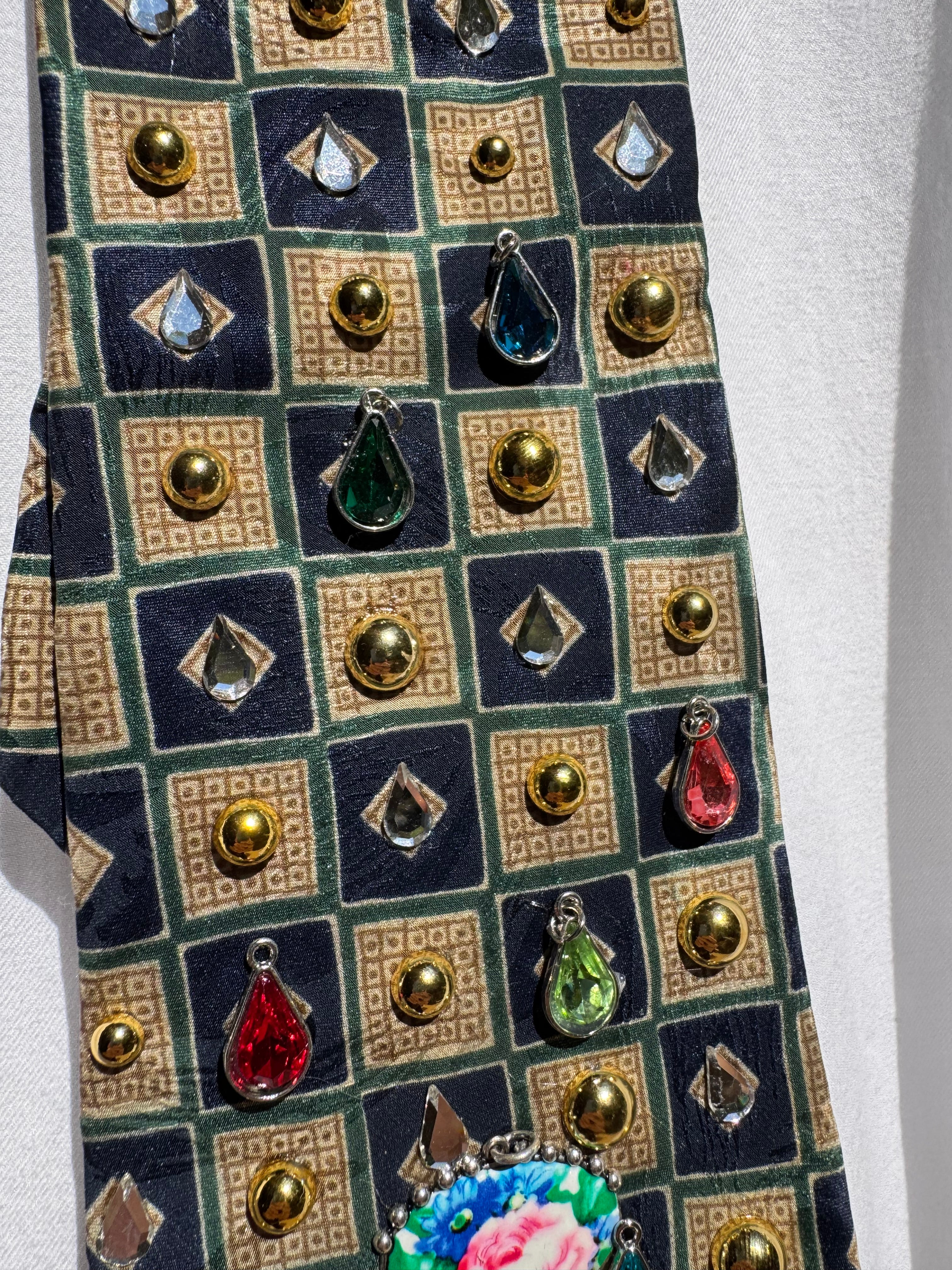 Navy Blue and Gold Colorful Raindrops Treasure Box Royalty Tie
