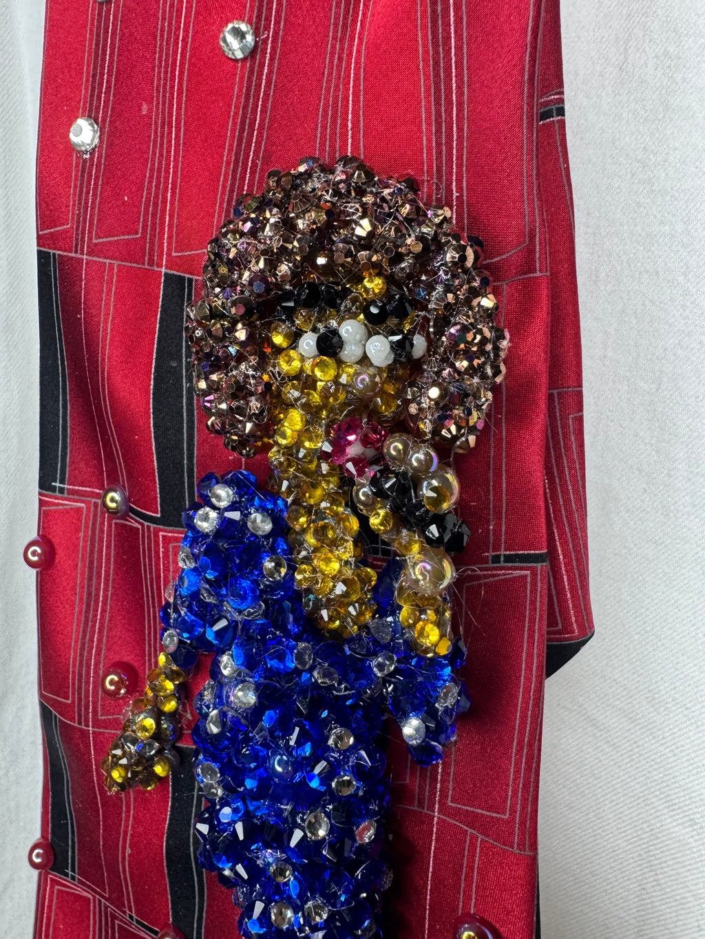 Red Whitney Houston in Full Shiny Blue Dress & Crystal High Heels Singing Live Tie