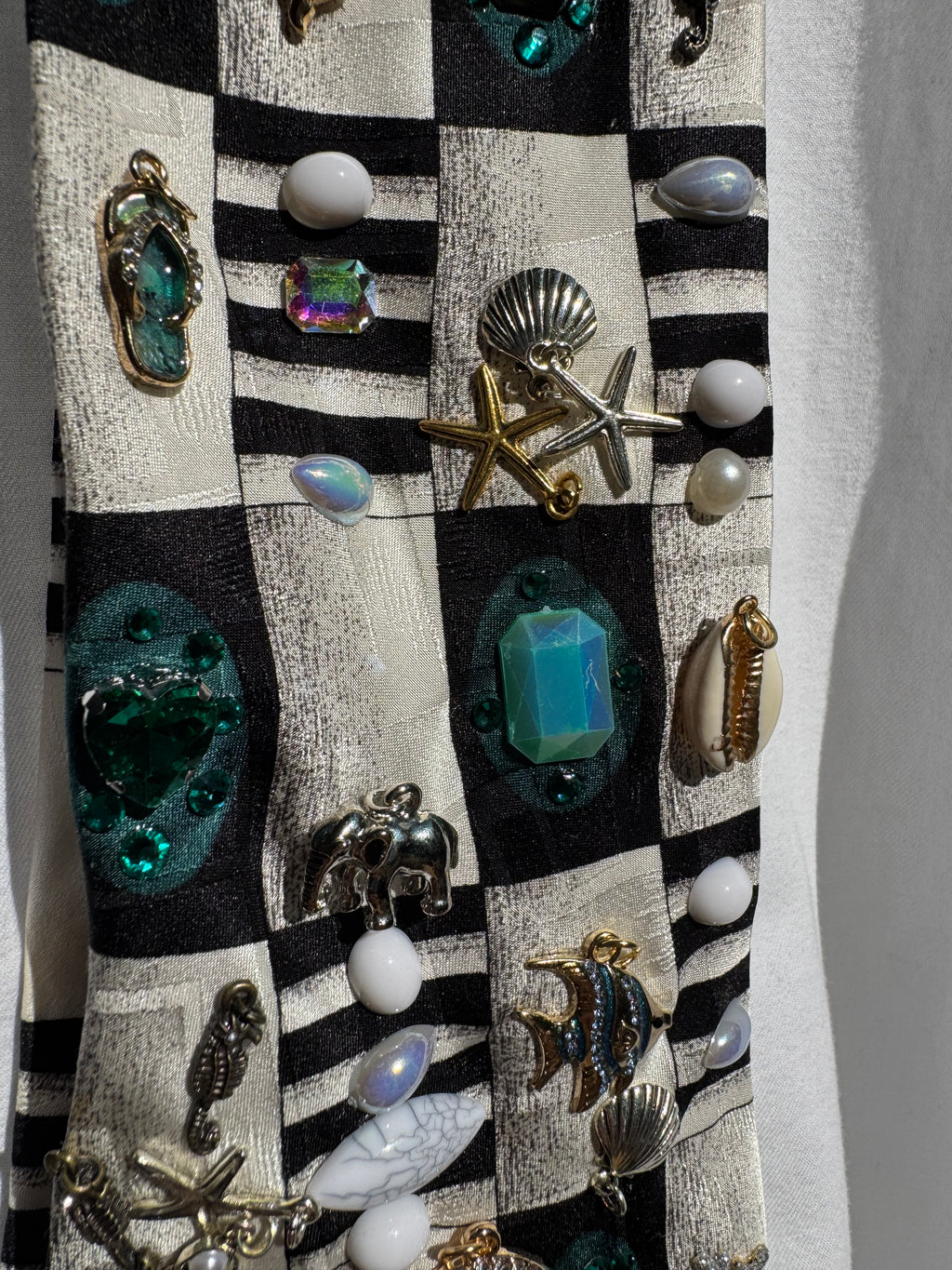 White and Black Checkered Tropical Treasure Box Royalty Tie