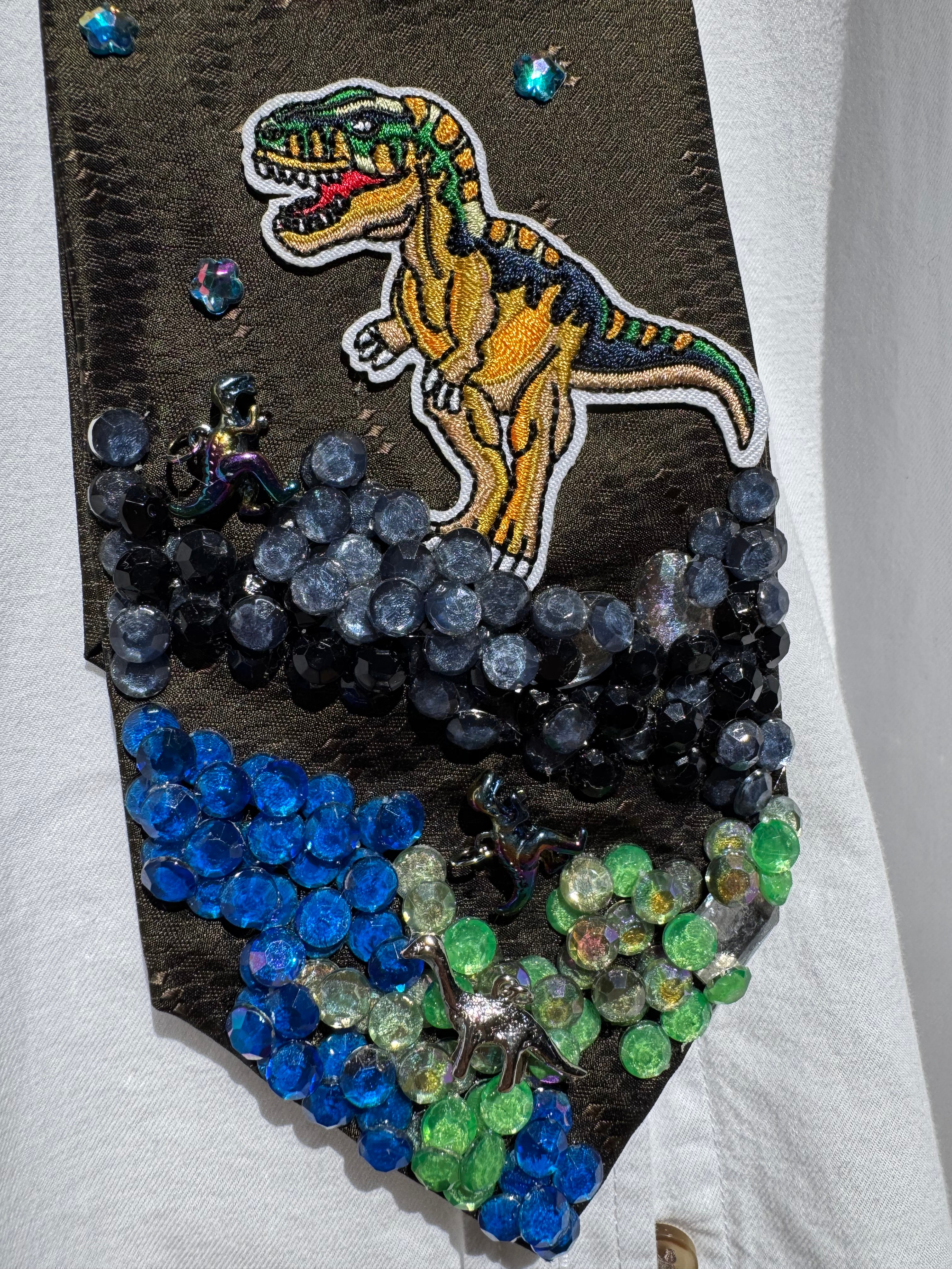 Dark Green Huge Asteroid Crashing Jurassic World Dinosaurs Tie