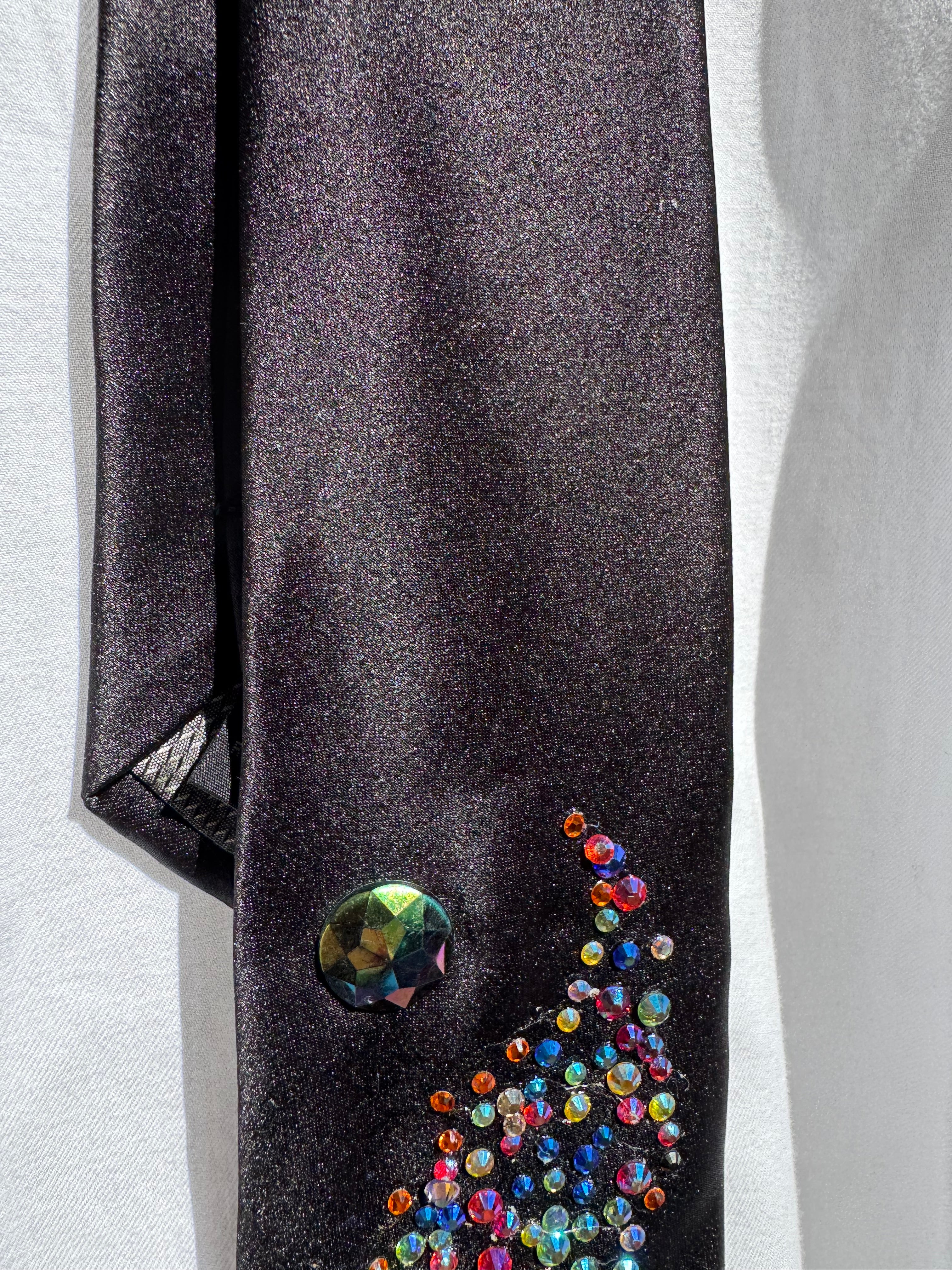 Black Colorful Dragon Spitting Iridescent Flames Tie