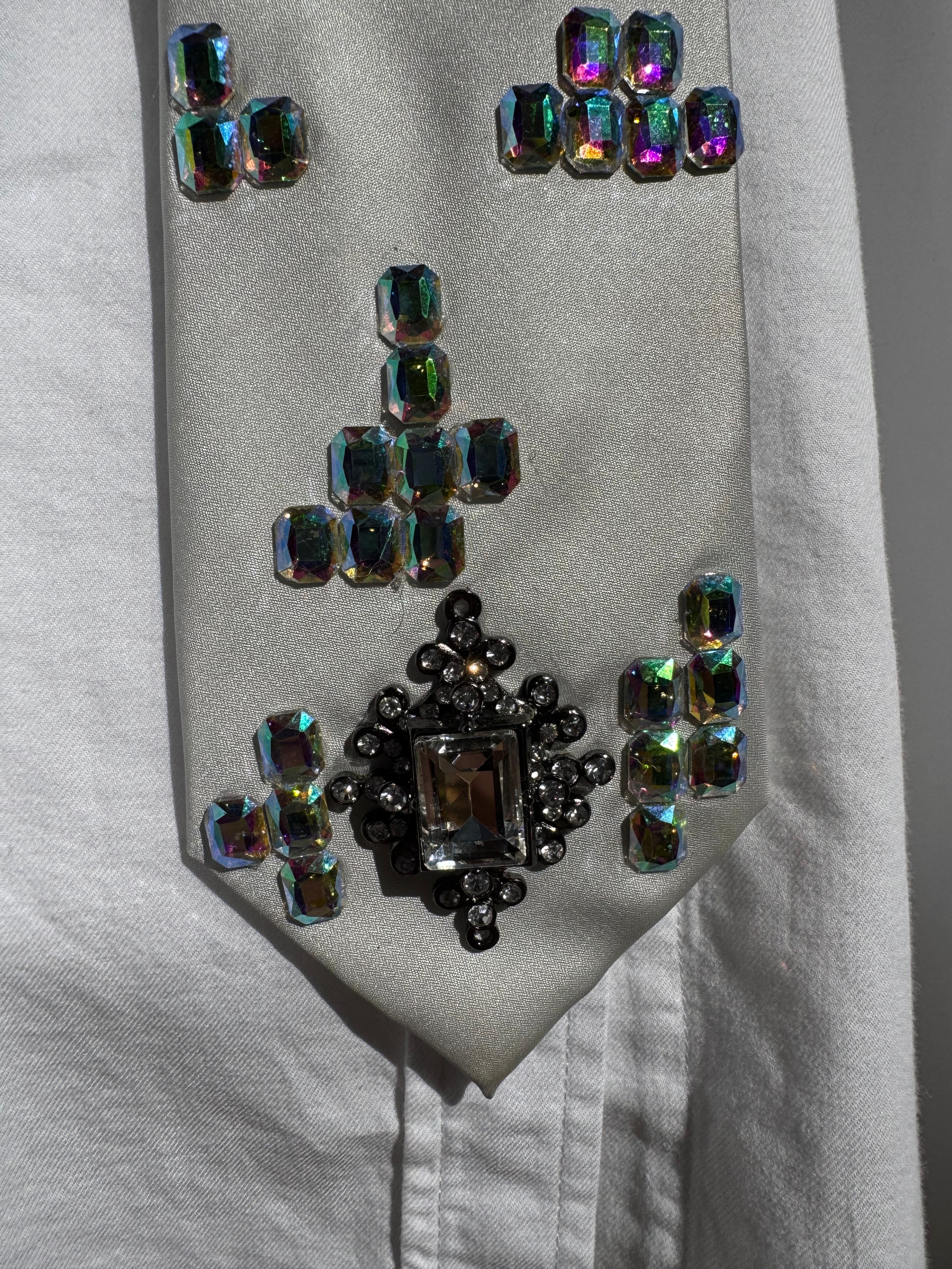 White Iridescent Baguette Tetris Royalty Tie