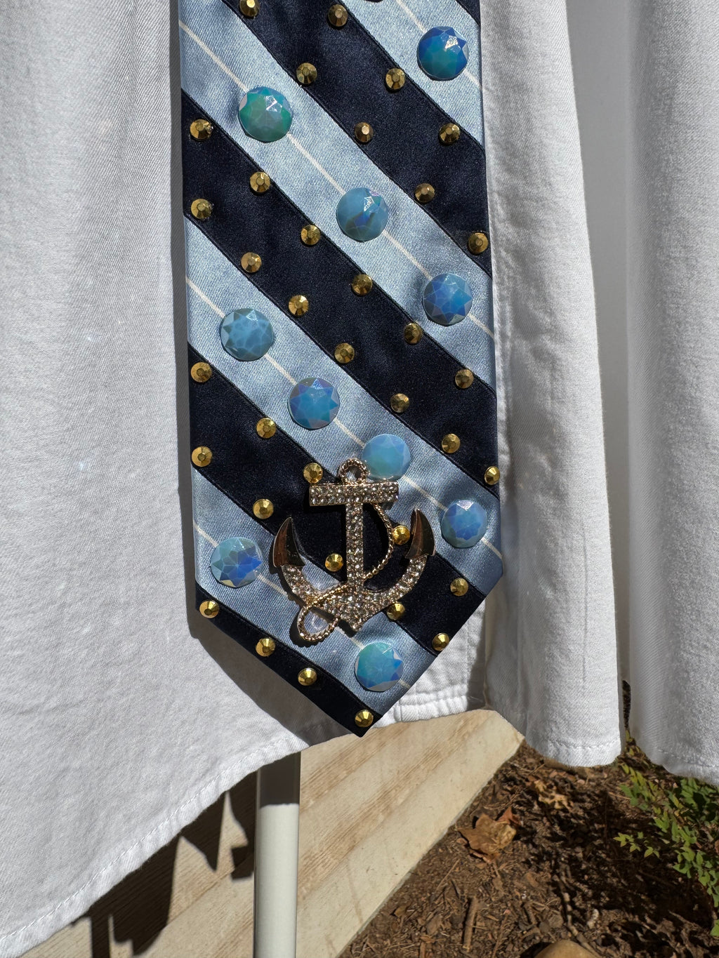 Navy and Light Blue Striped Anchored Nautical Tie