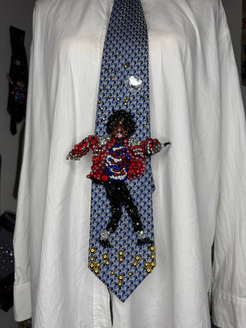 Blue Michael Jackson Hitting Arms Out Thrust Move To Beat It Victory Tour 1984 Tie