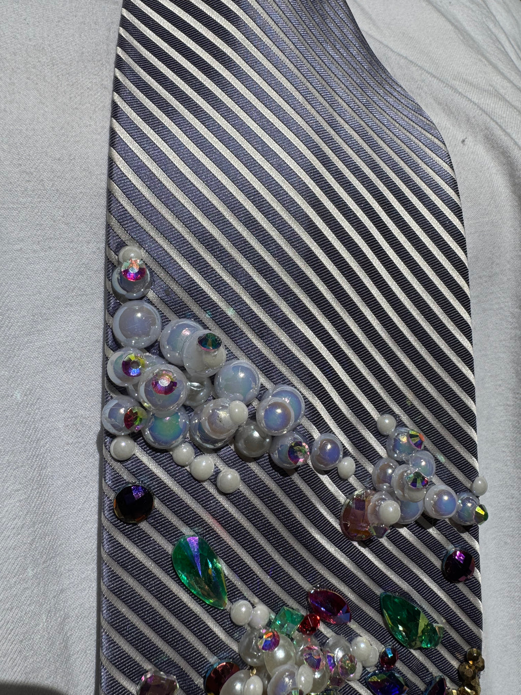 Grey and White Striped Bursting Tropical Treasure Box Royalty Tie