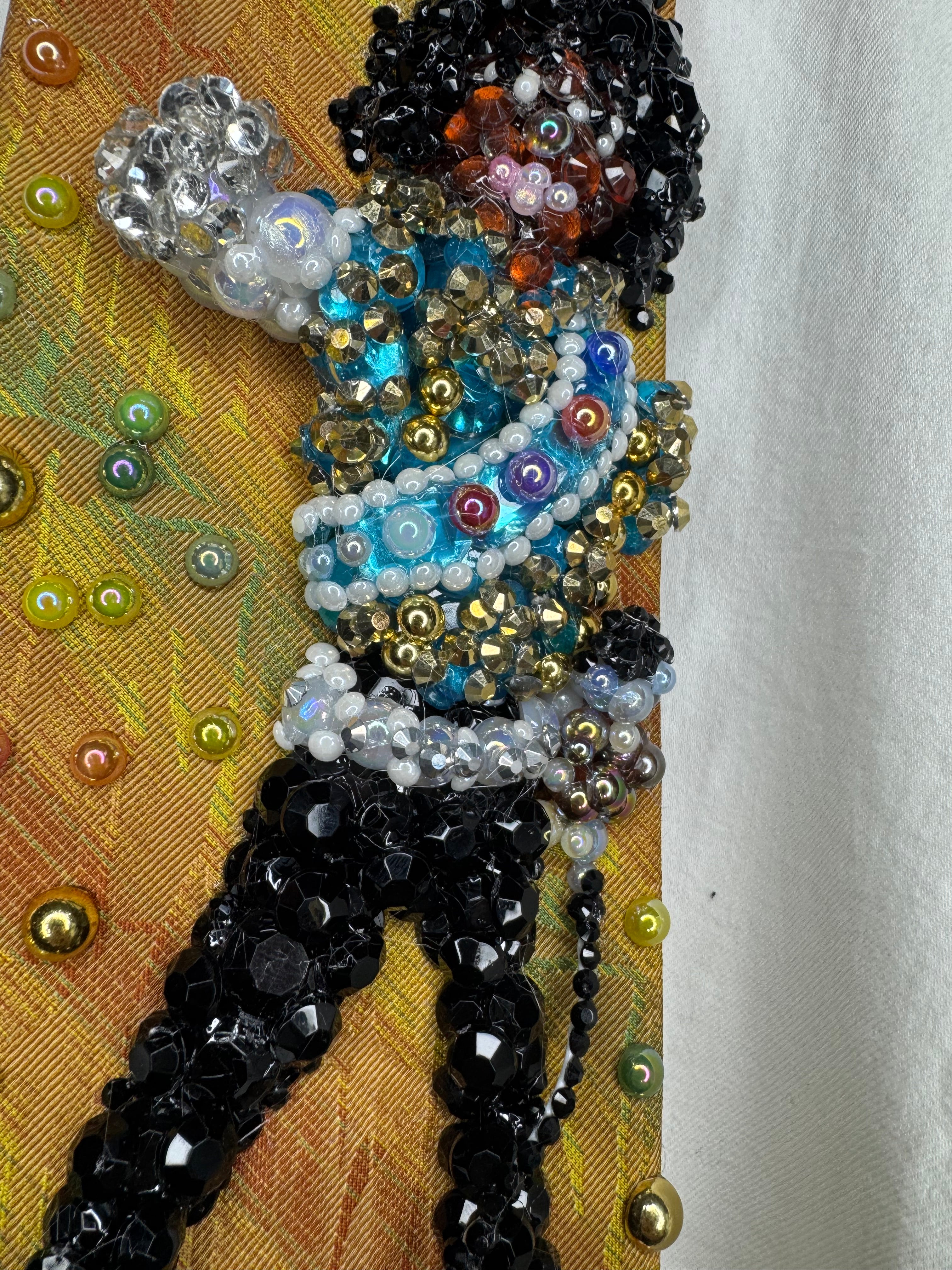 Multicolored Striped Michael Jackson Light Blue and Gold Fist Out Pose Victory Tour 1984 Tie
