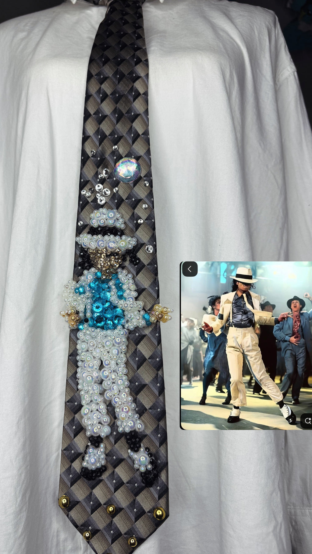 Grey Michael Jackson Hitting Chest Shoulder Throw Move For Smooth Criminal Music Video Tie