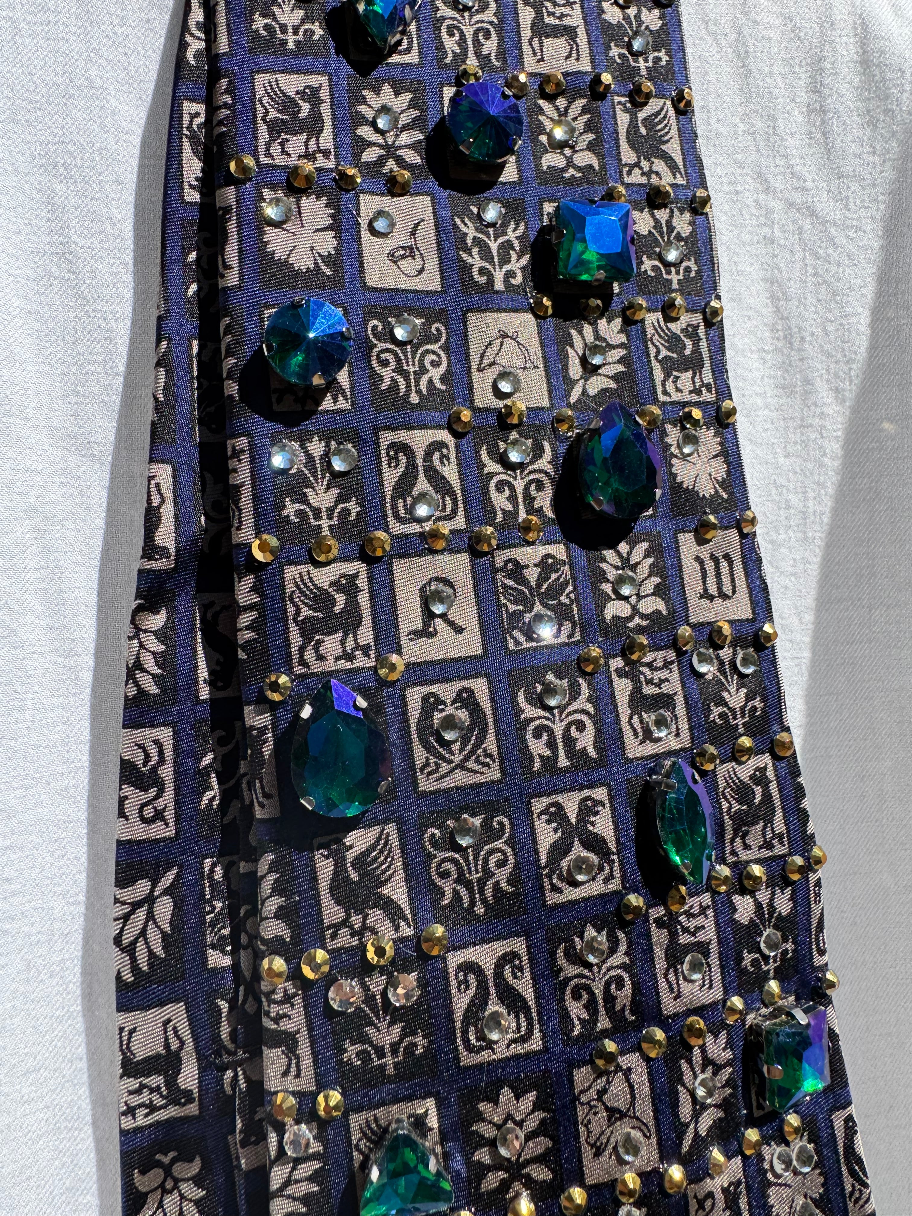 Grey and Navy Blue Renaissance Medieval Shields High Class Royalty Tie