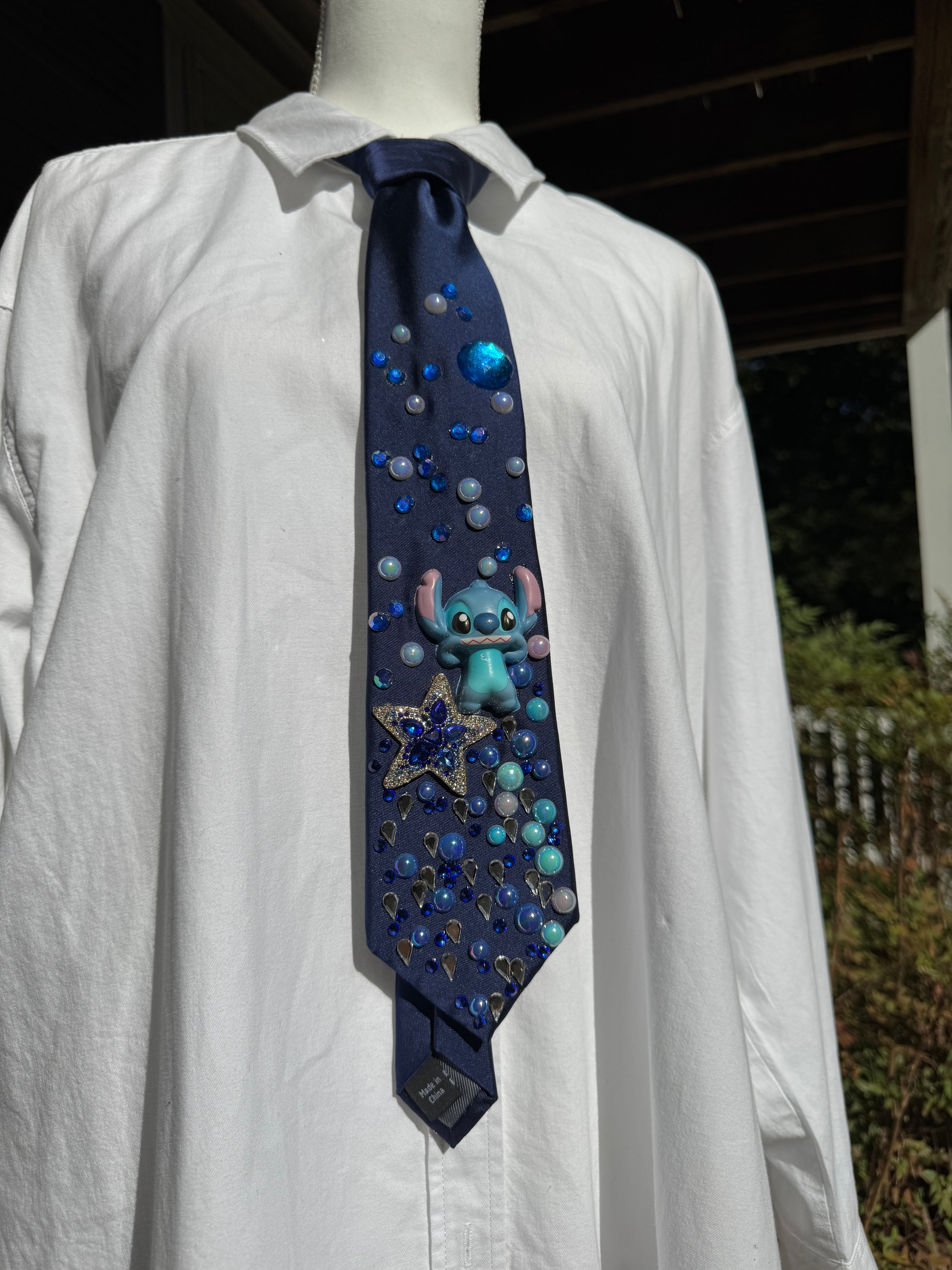 Navy Blue Stitch on Shooting Star Space Royalty Tie