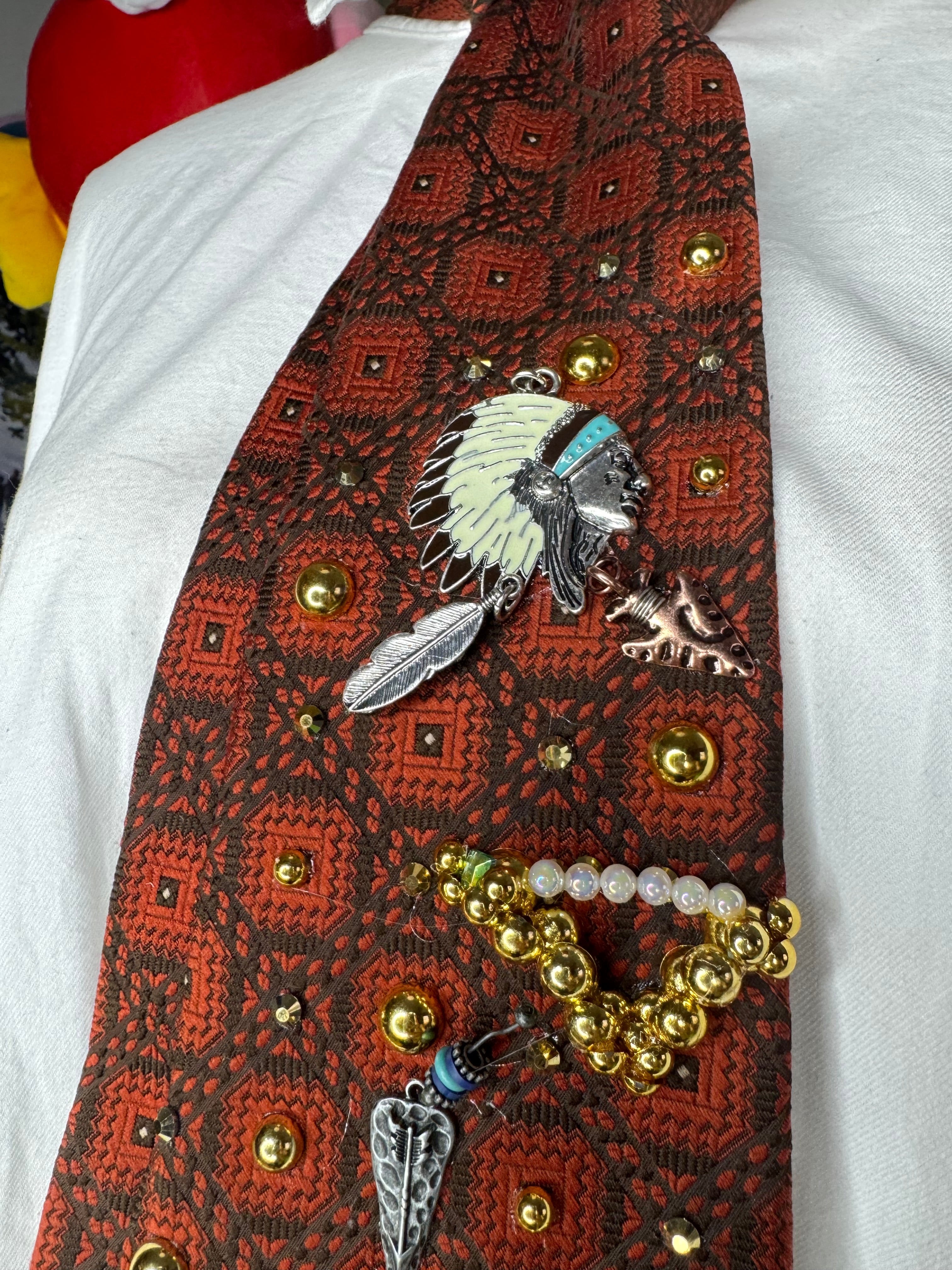Orange Sweater Print Native vs Buffalo Nature Royalty Tie