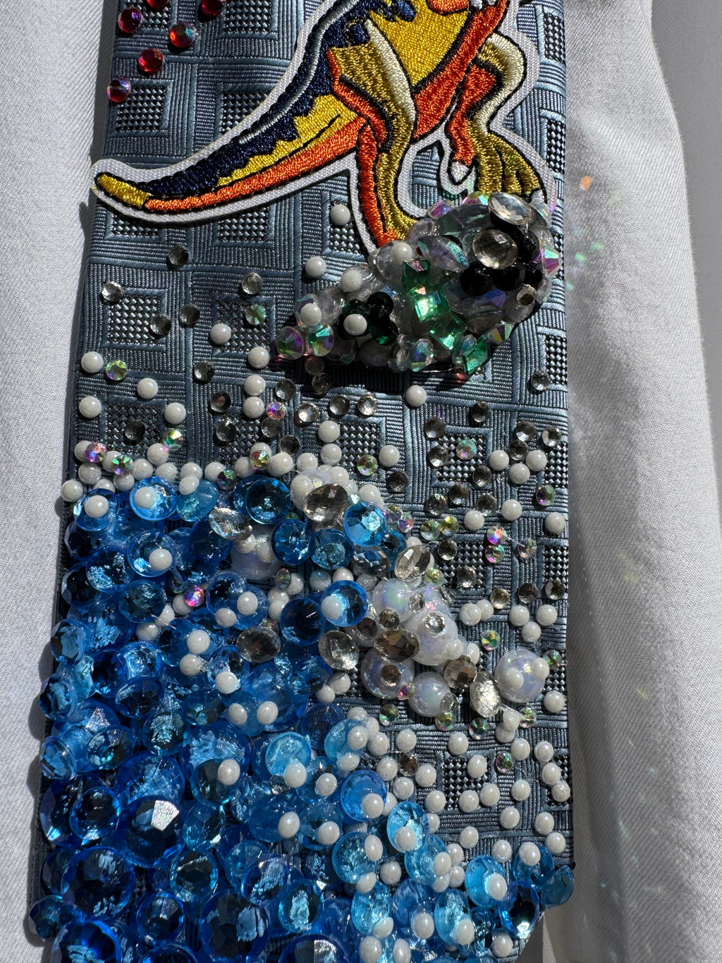 Light Blue Trex With Laser Eyes Surfing Dinosaur Nautical Tie