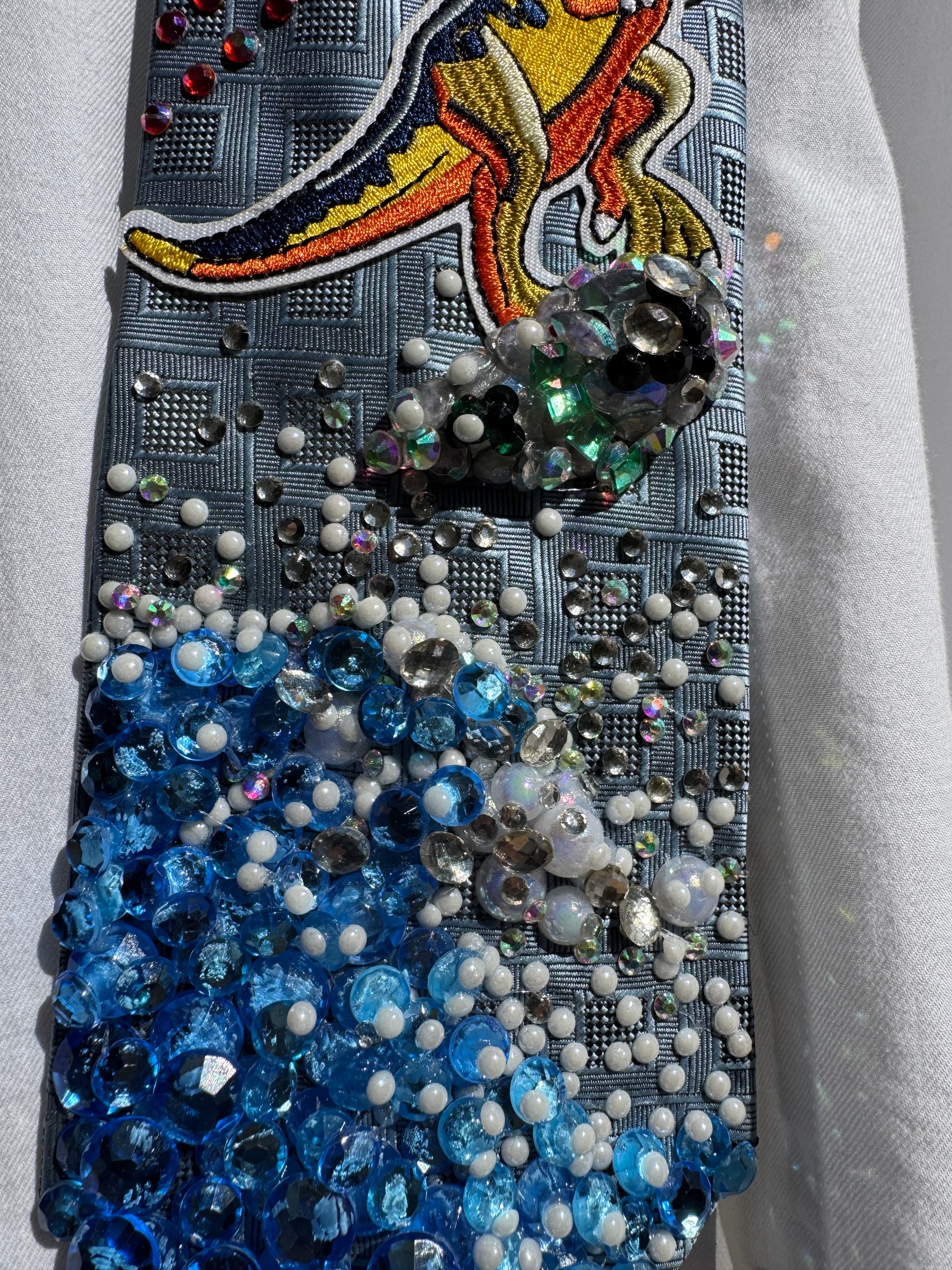 Light Blue Trex With Laser Eyes Surfing Dinosaur Nautical Tie