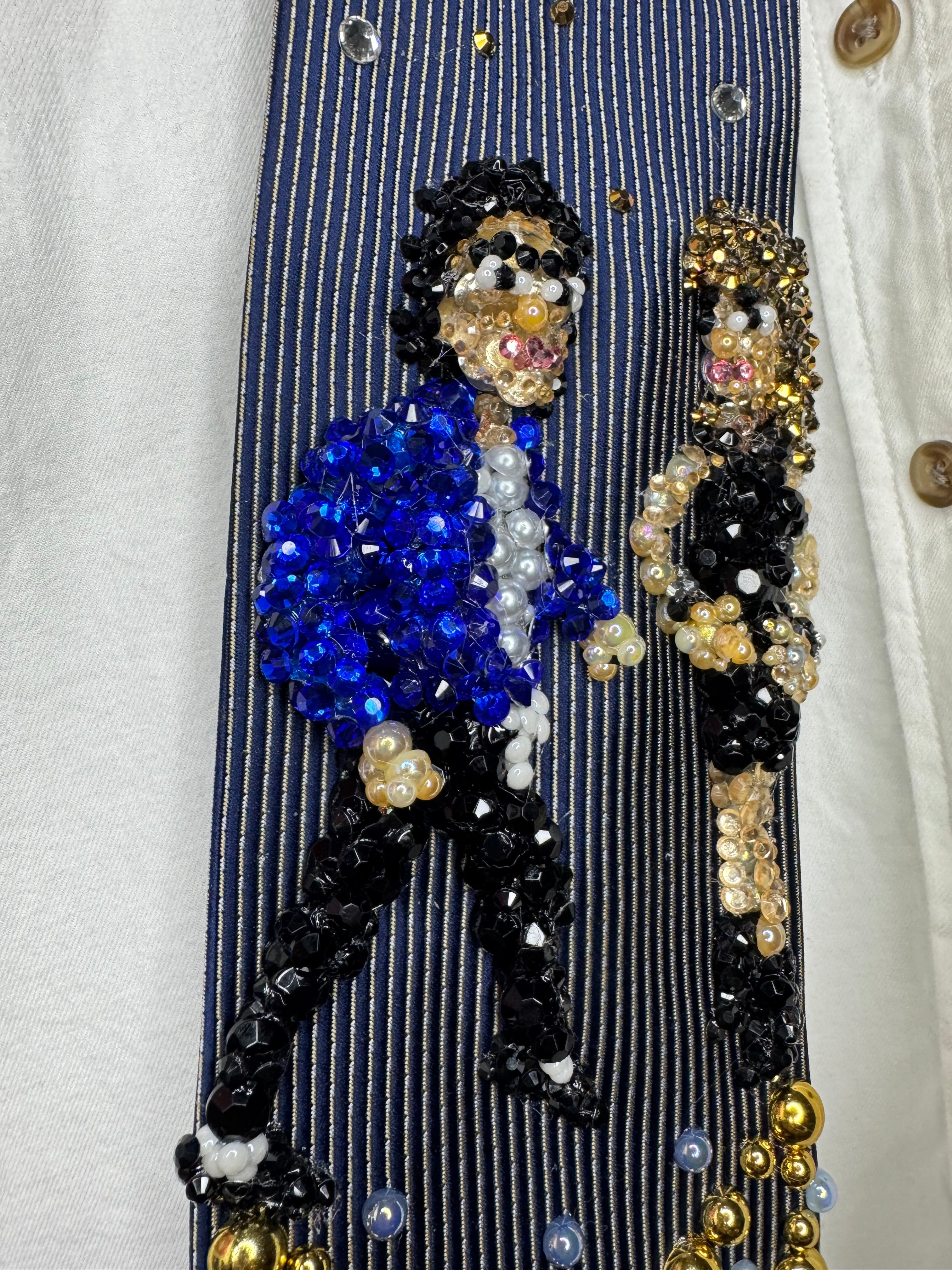 Navy Blue Pinstriped Michael Jackson Flirting With Tatiana Thumbtzen in The Way You Make Me Feel Music Video Tie